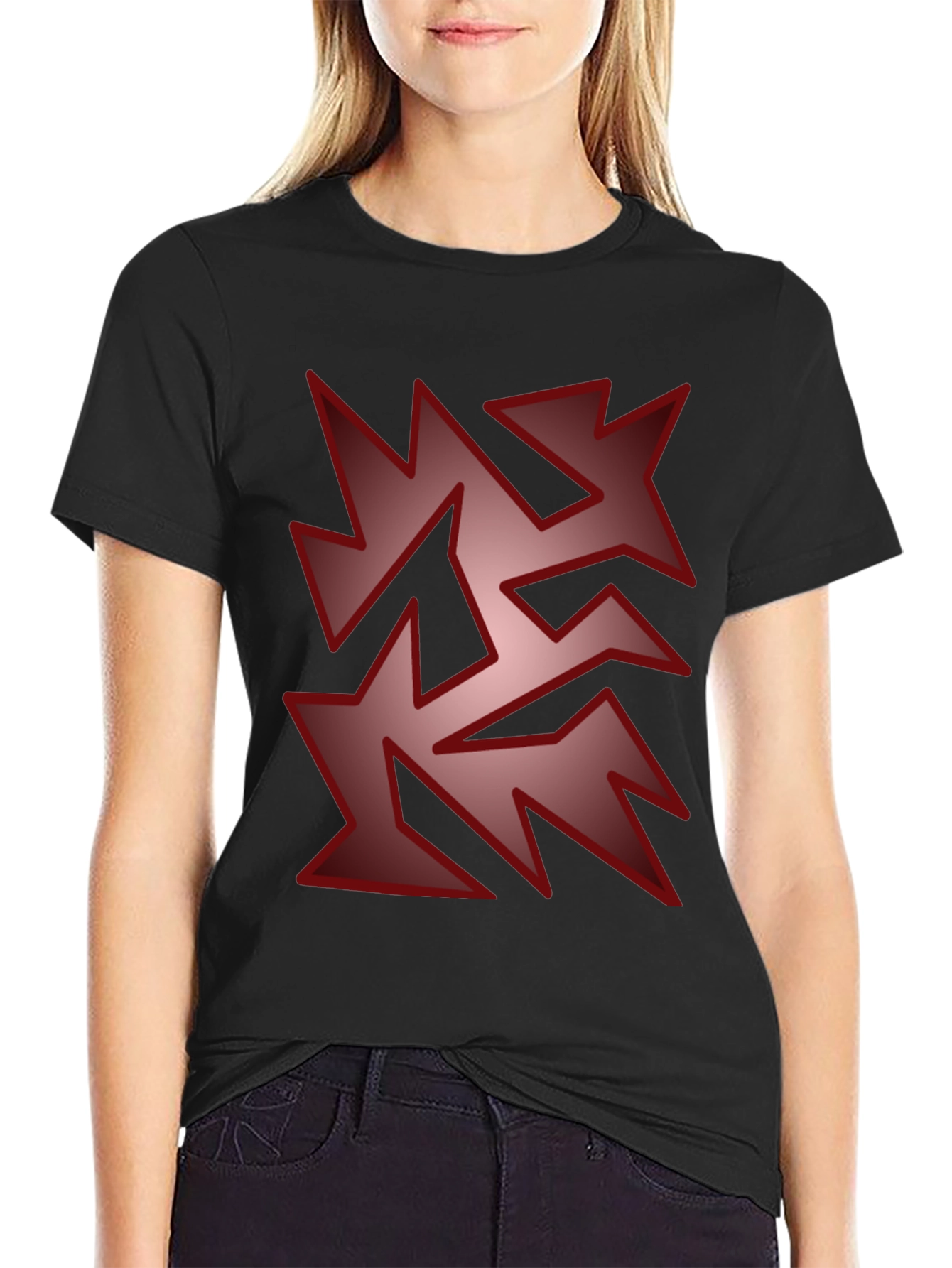 Edgy Geometric Graphic Print T-Shirt - Black