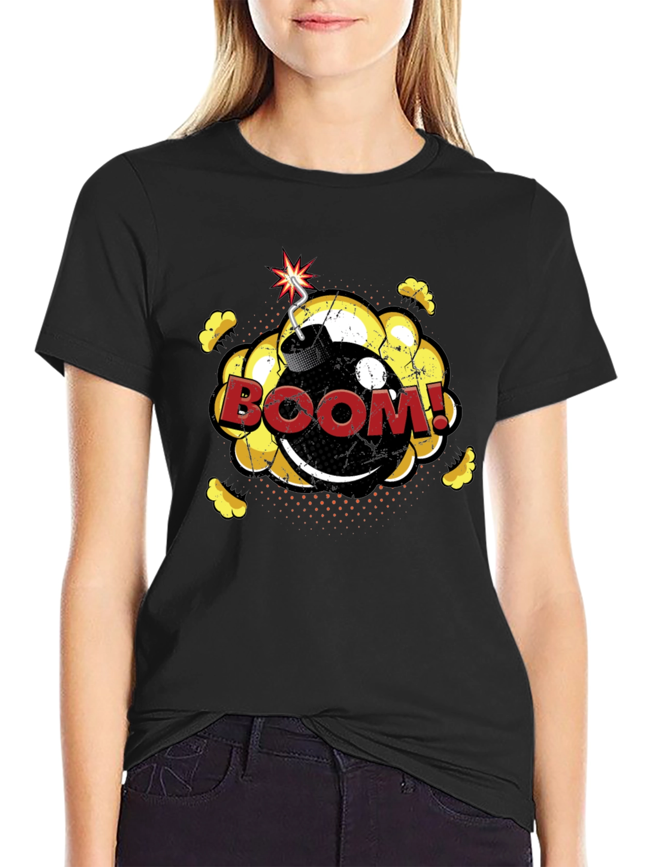 Boom Graphic T-Shirt - Fun Comic Style Black Tee
