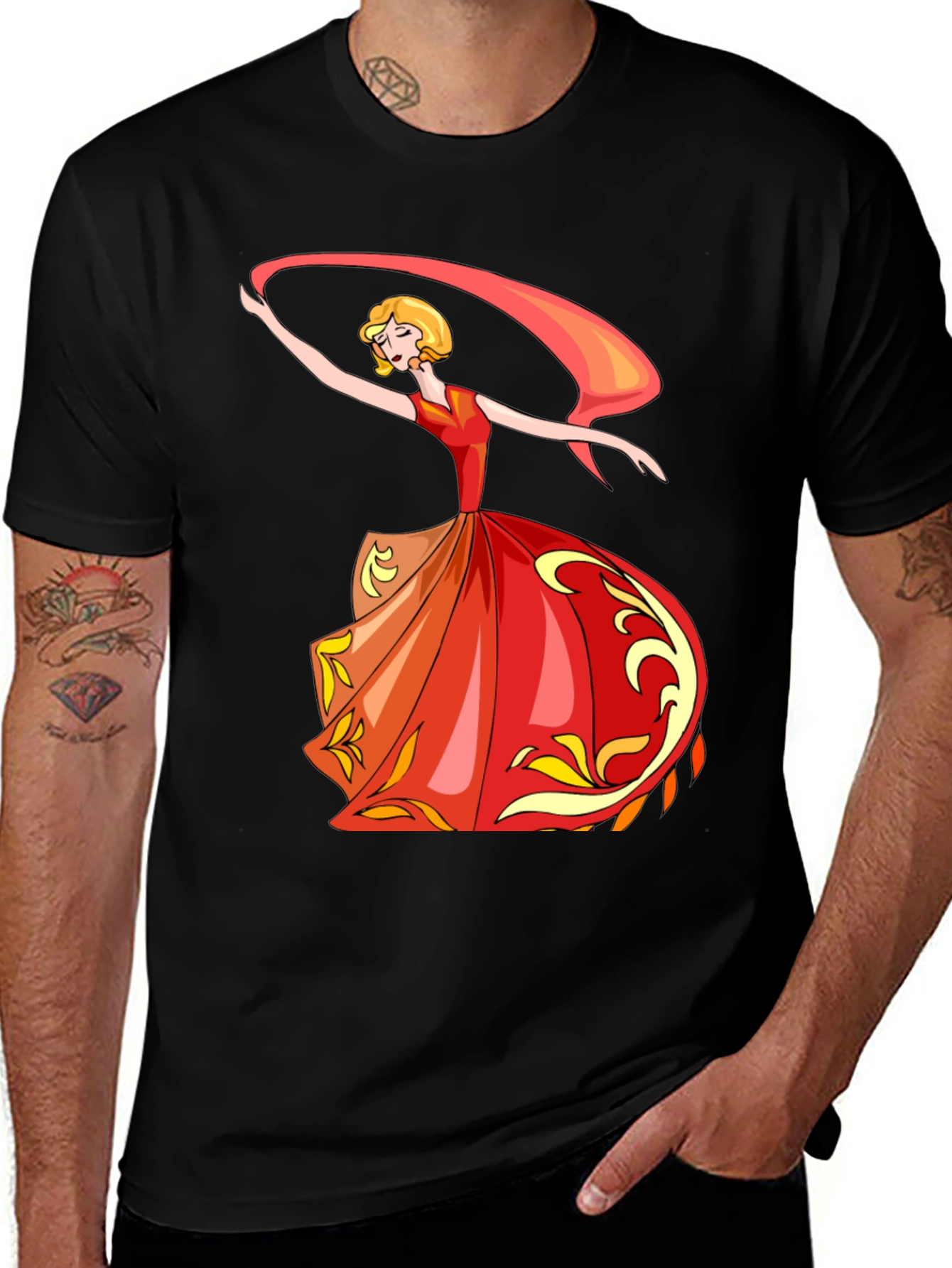 Elegant Dancer Graphic Tee - Black Cotton T-Shirt