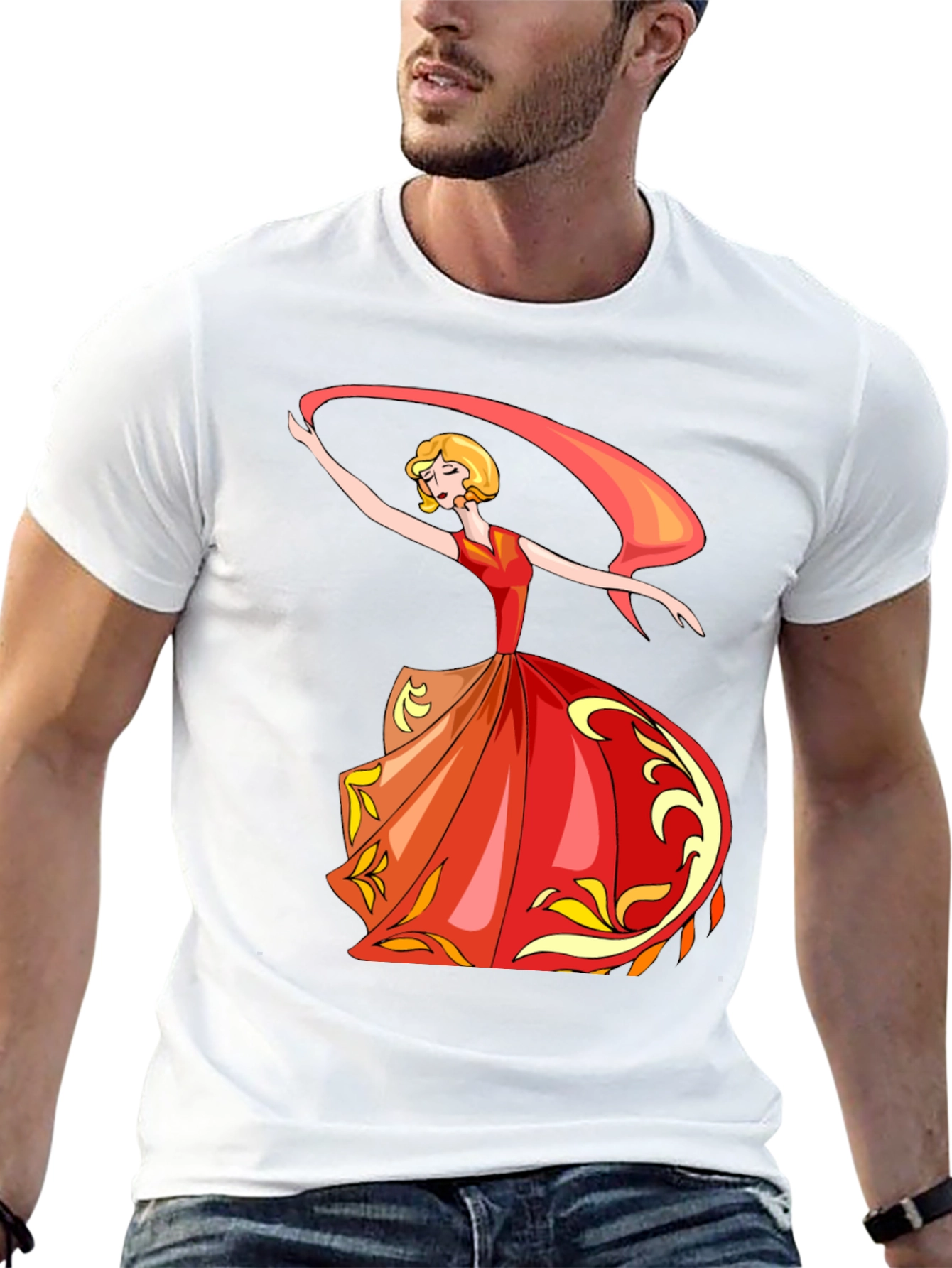 Elegant Dancer Graphic Tee - Black Cotton T-Shirt