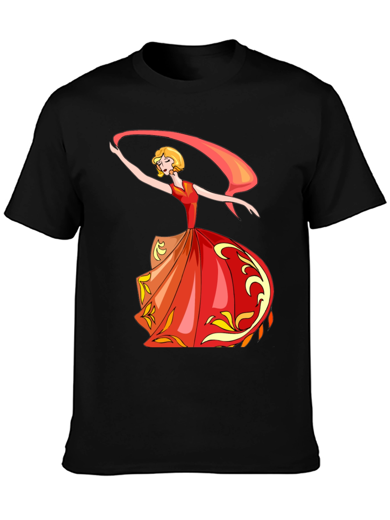 Elegant Dancer Graphic Tee - Black Cotton T-Shirt