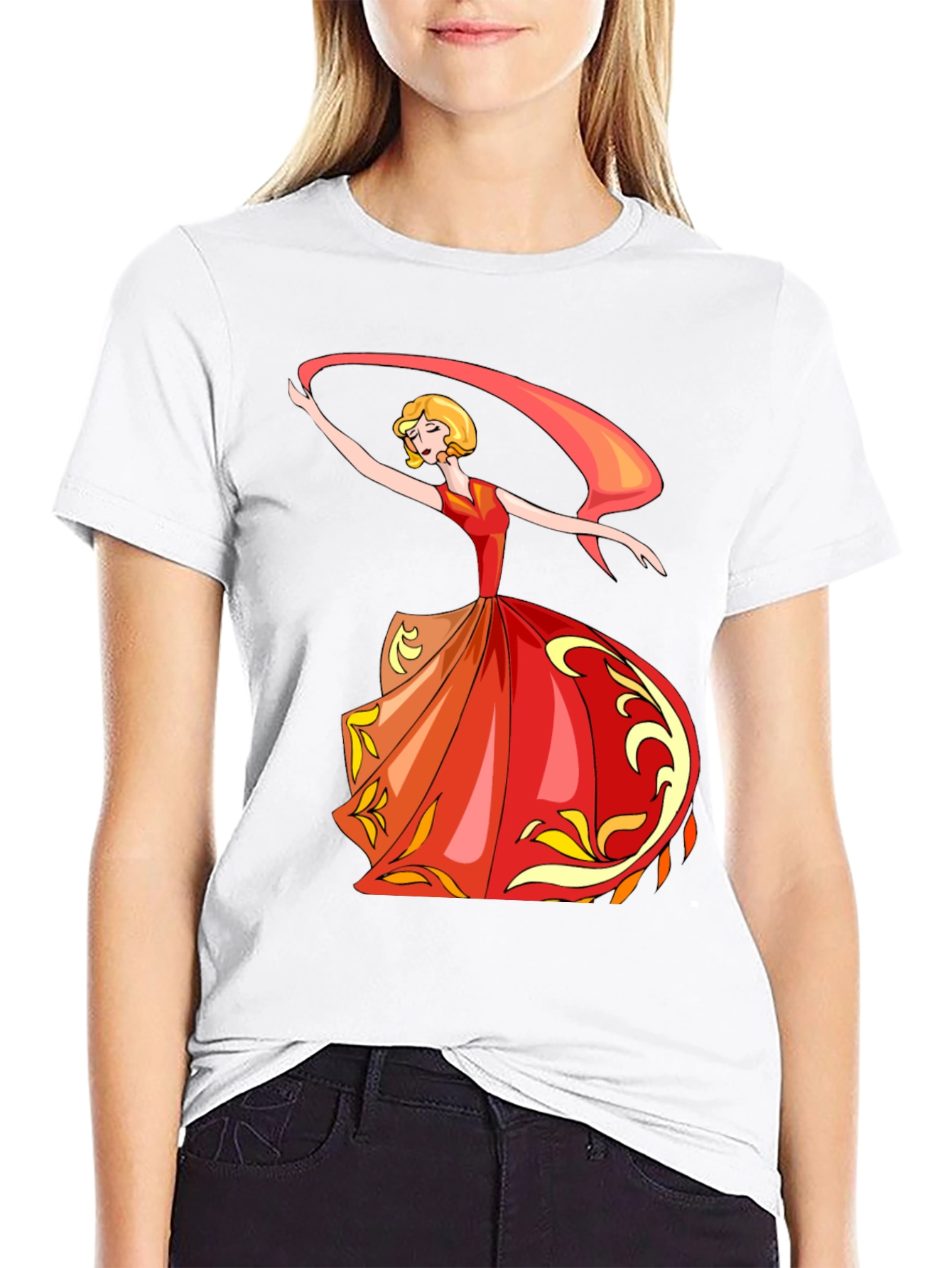 Elegant Dancer Graphic Tee - Black Cotton T-Shirt