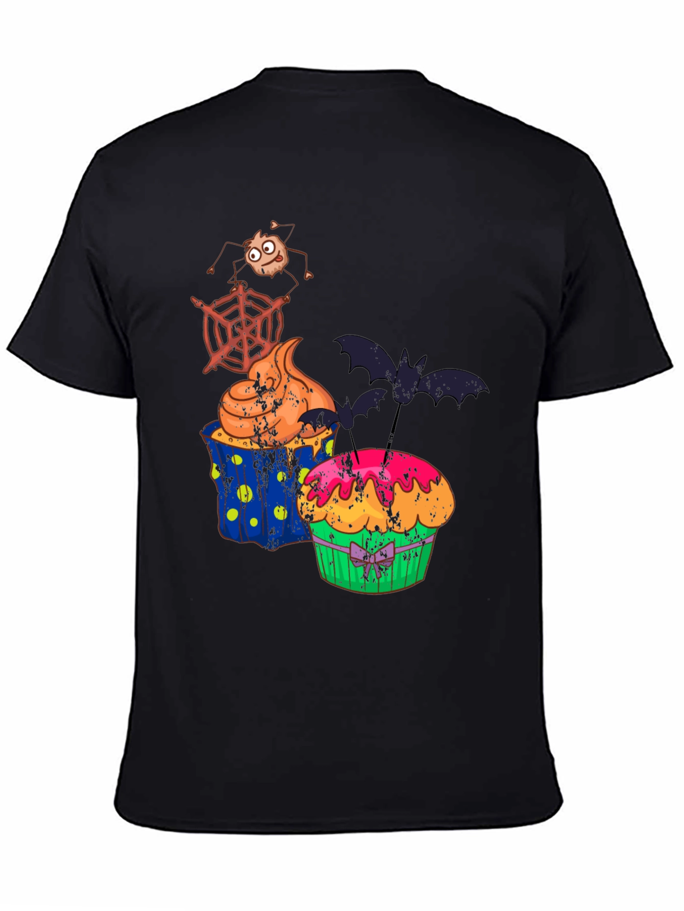 Halloween Cupcake T-Shirt Bat Spider Web Graphic Tee