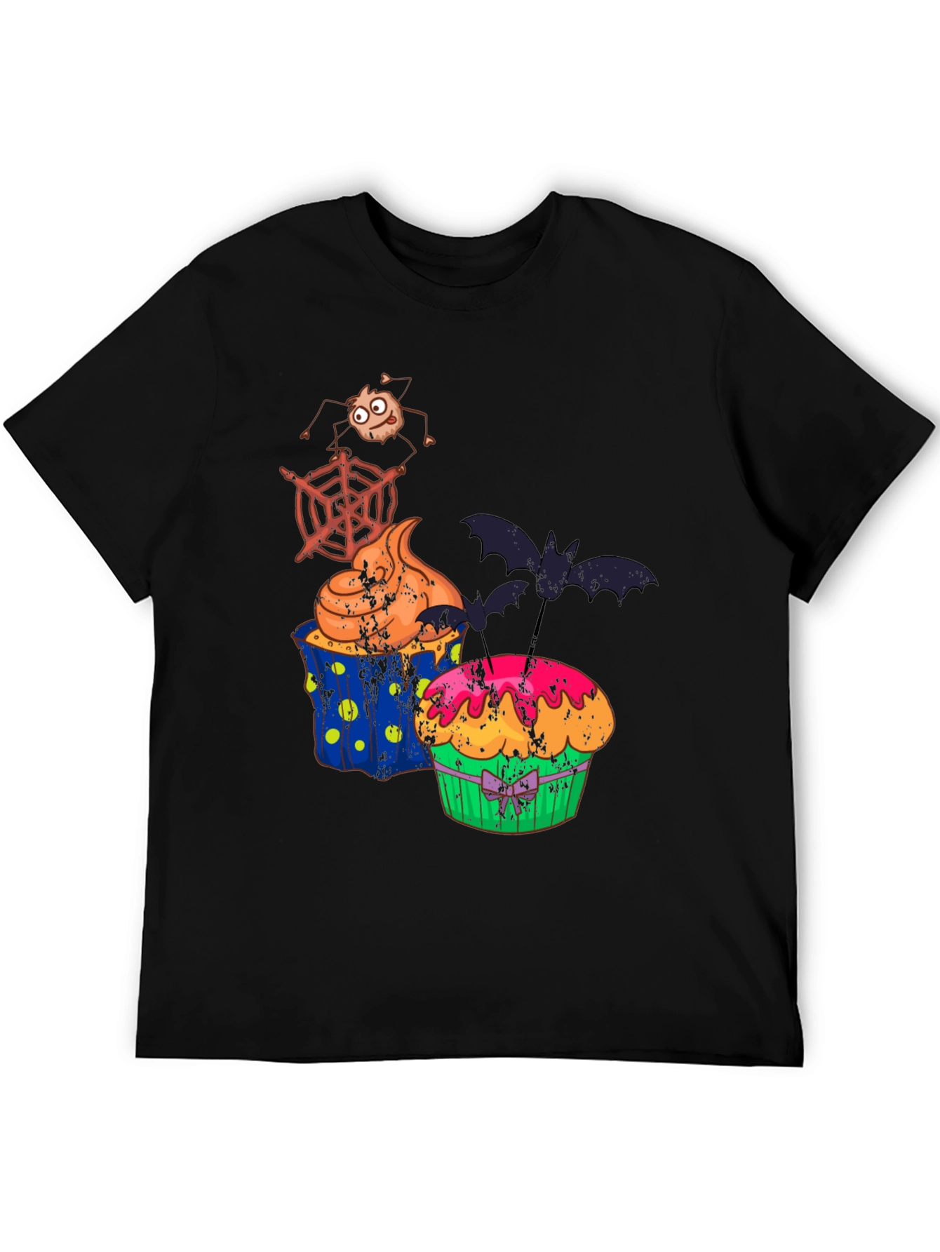 Halloween Cupcake T-Shirt Bat Spider Web Graphic Tee