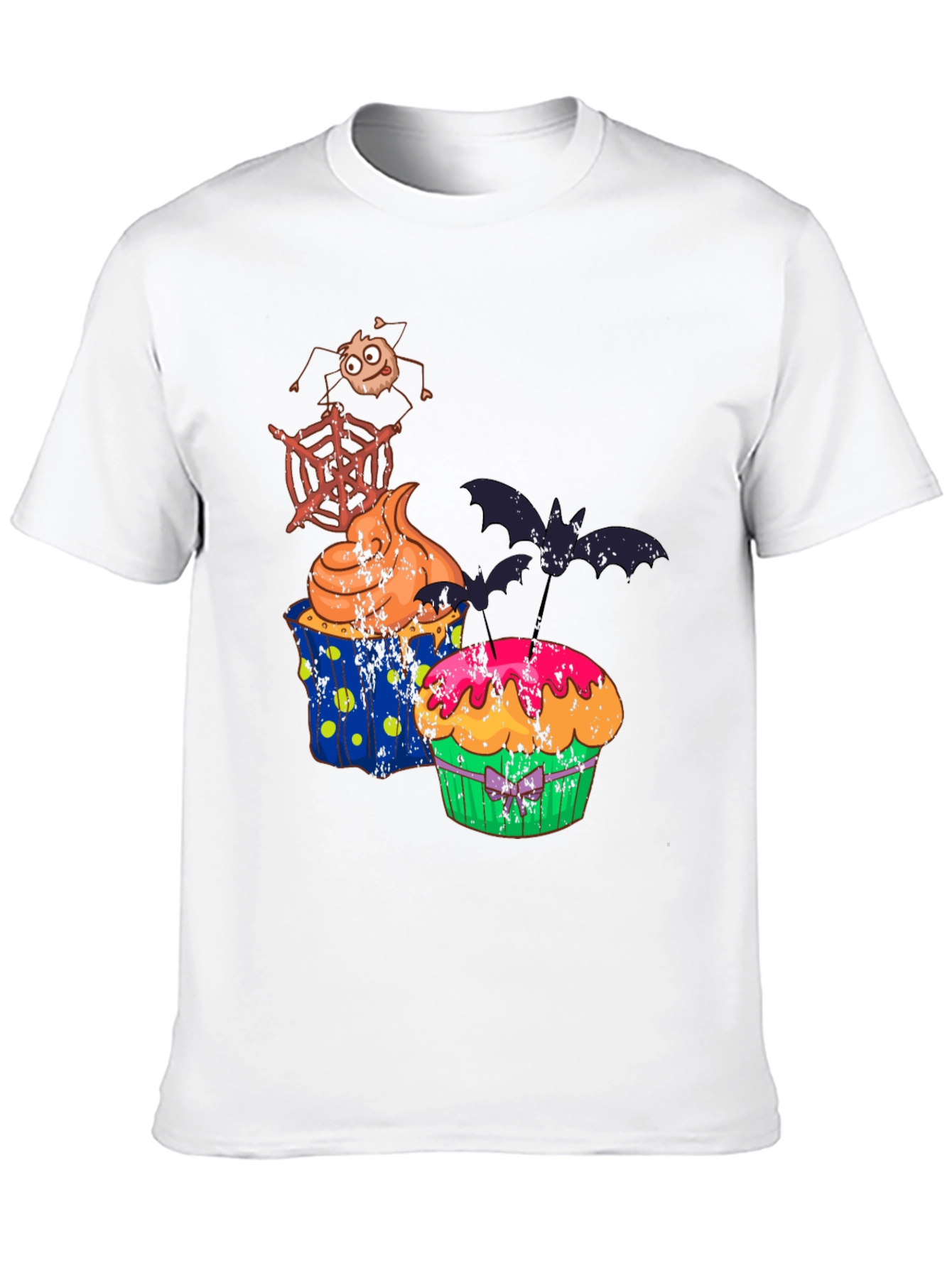 Halloween Cupcake T-Shirt Bat Spider Web Graphic Tee