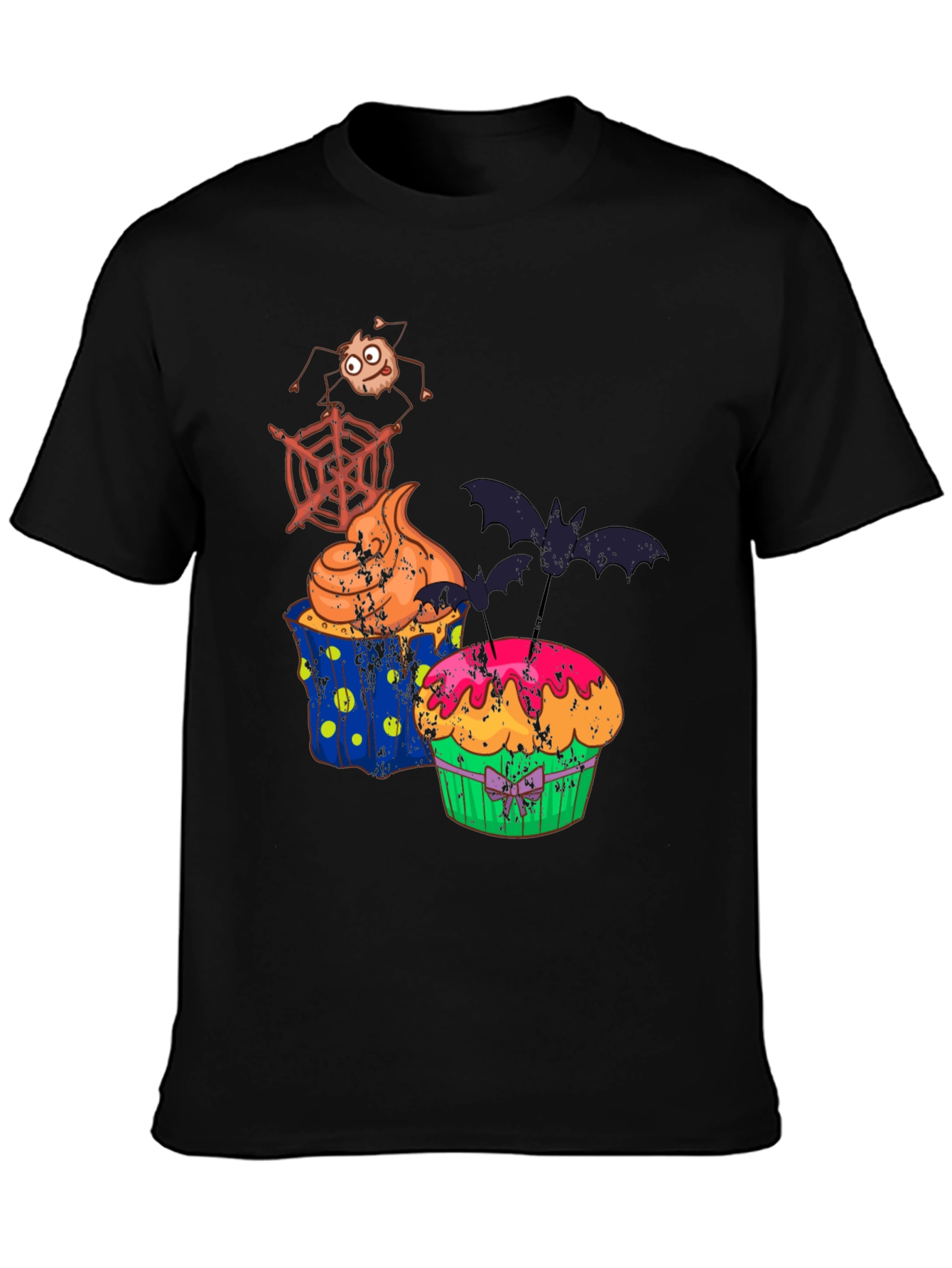 Halloween Cupcake T-Shirt Bat Spider Web Graphic Tee