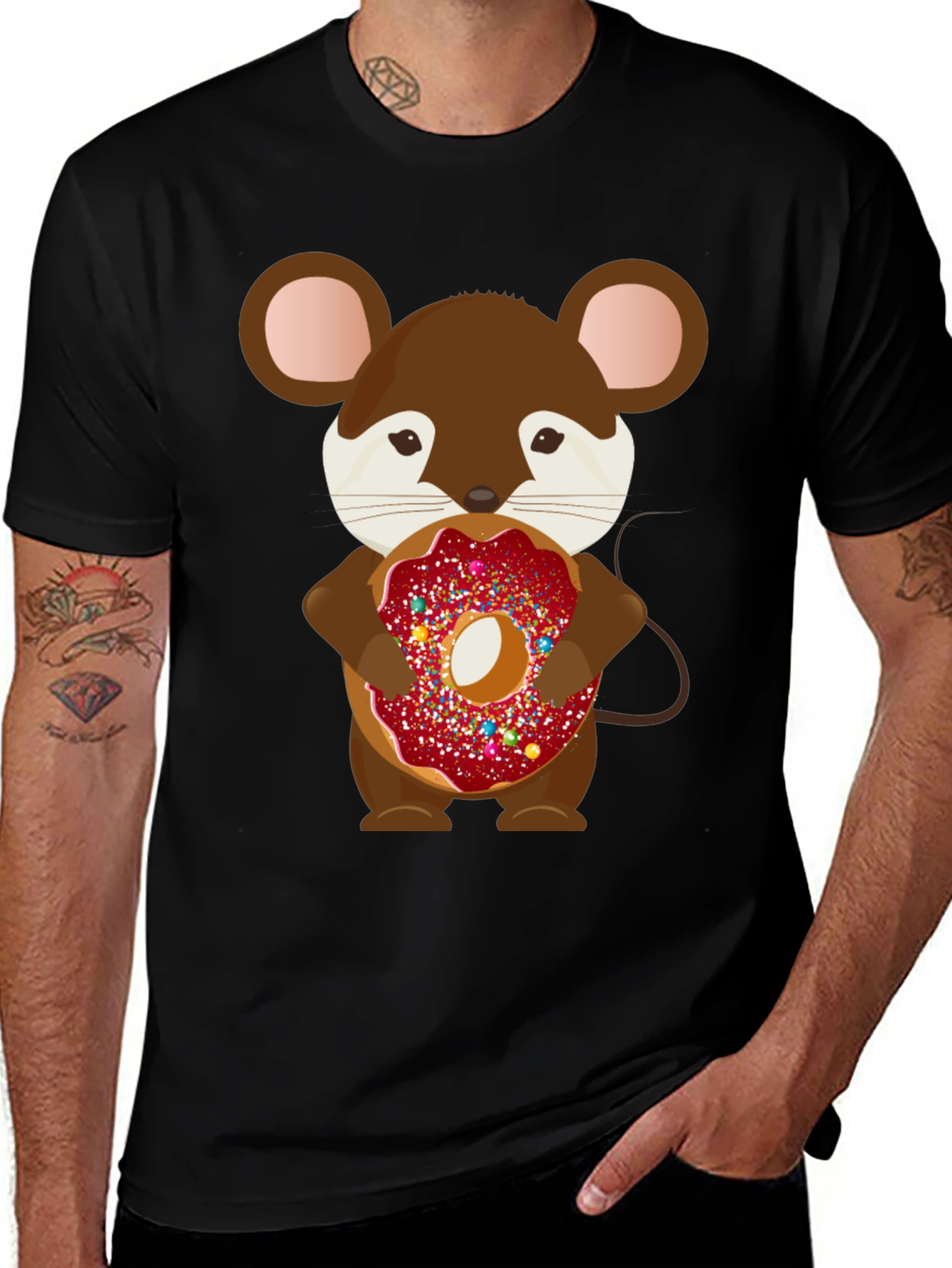 Mouse with Donut Graphic Tee - Cute Cartoon Design