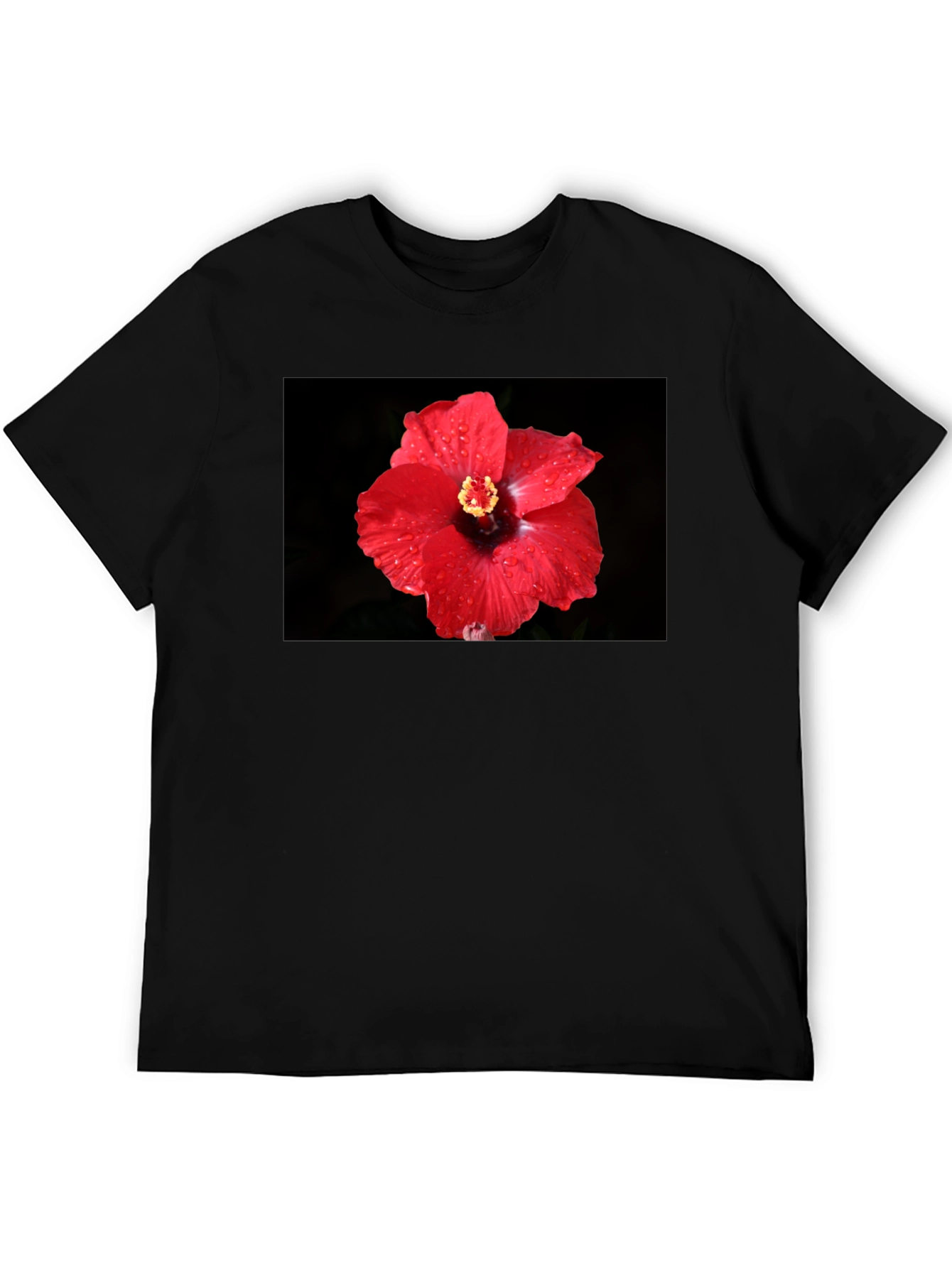 Red Hibiscus Flower T-Shirt - Black