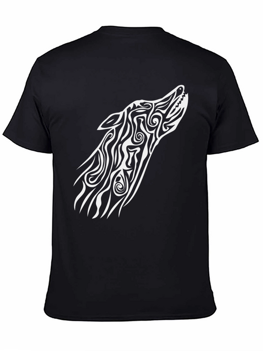 Tribal Wolf Graphic Tee - Black Cotton Blend