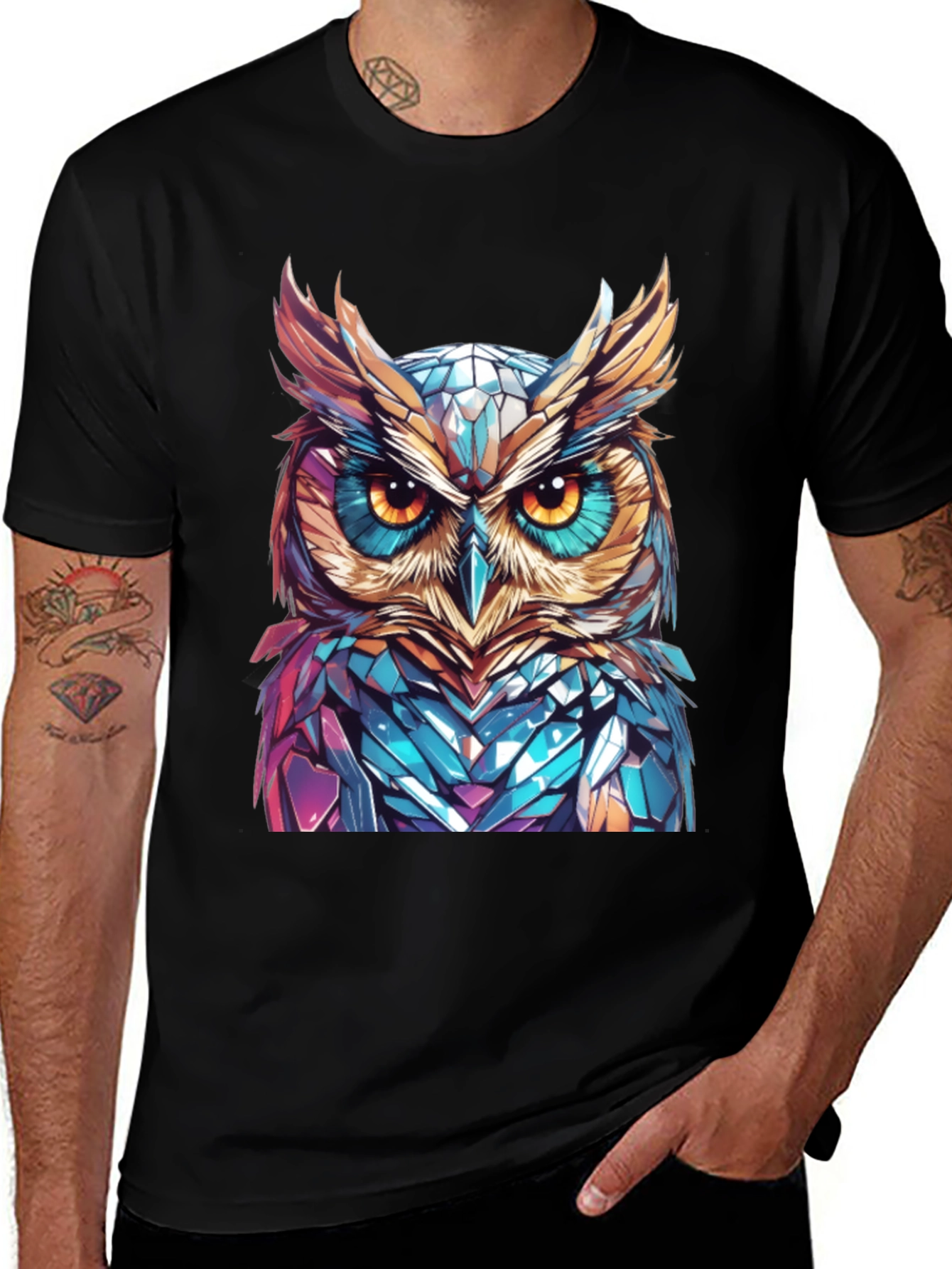Geometric Owl Graphic Print T-Shirt