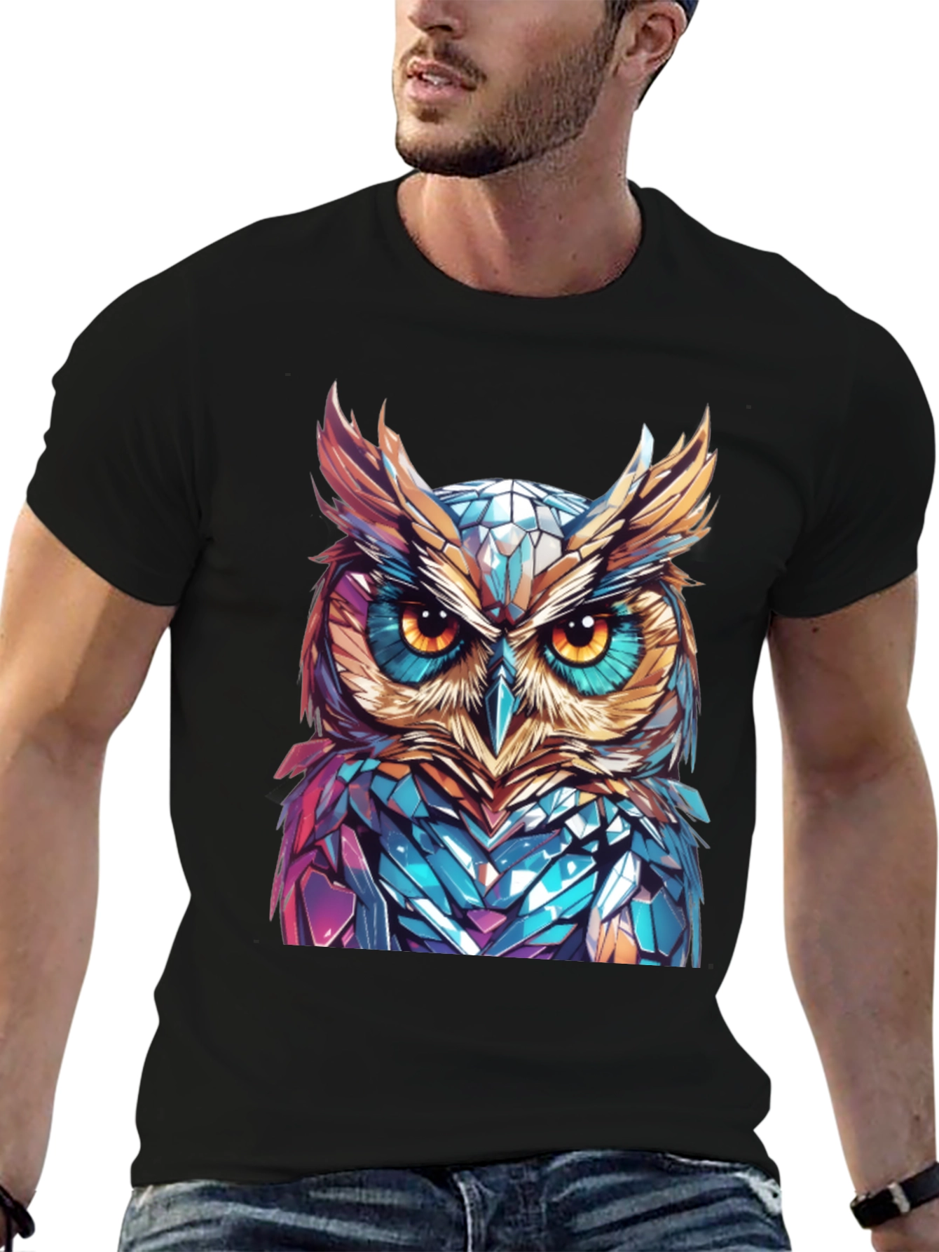 Geometric Owl Graphic Print T-Shirt