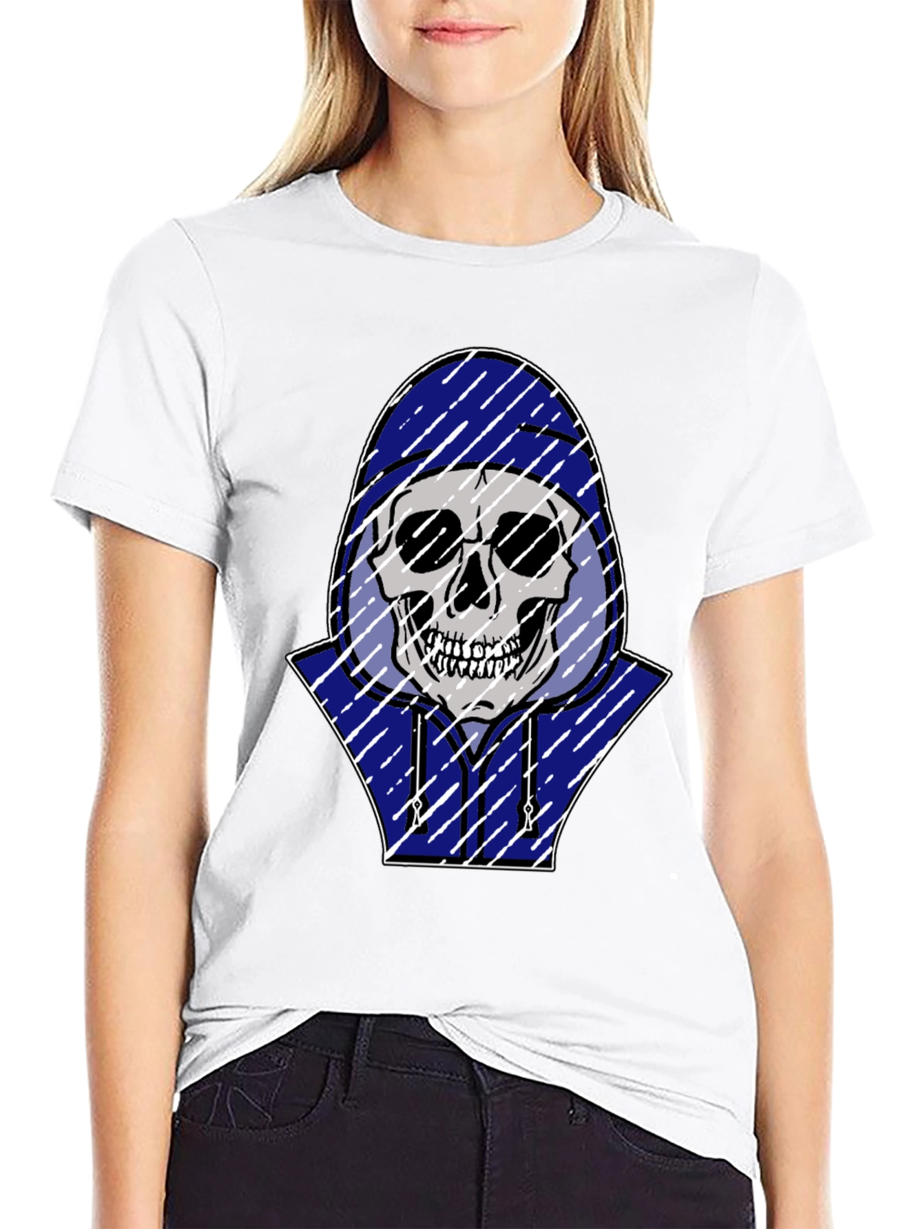 Skull in Hoodie Graphic Tee - Black