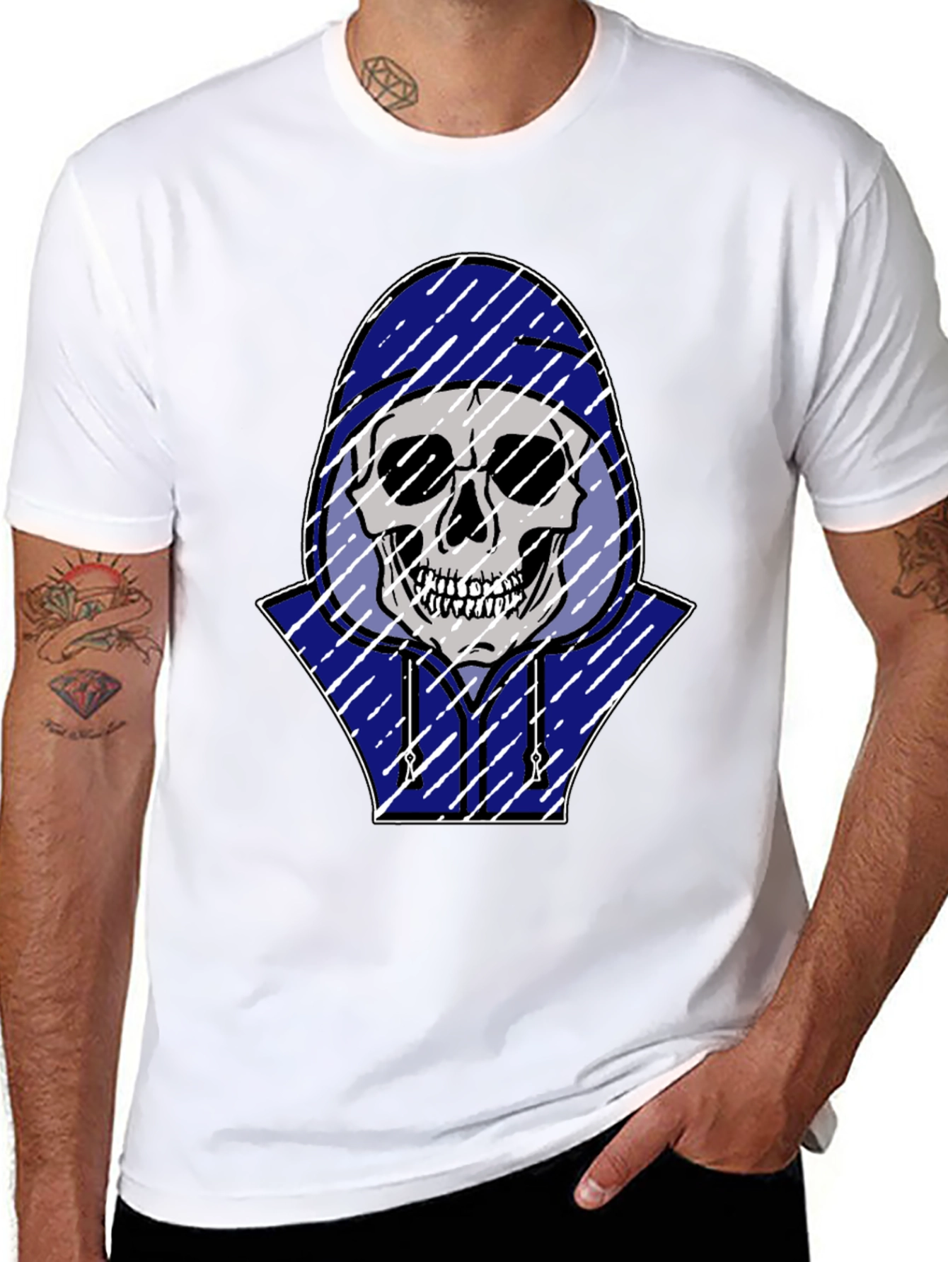 Skull in Hoodie Graphic Tee - Black