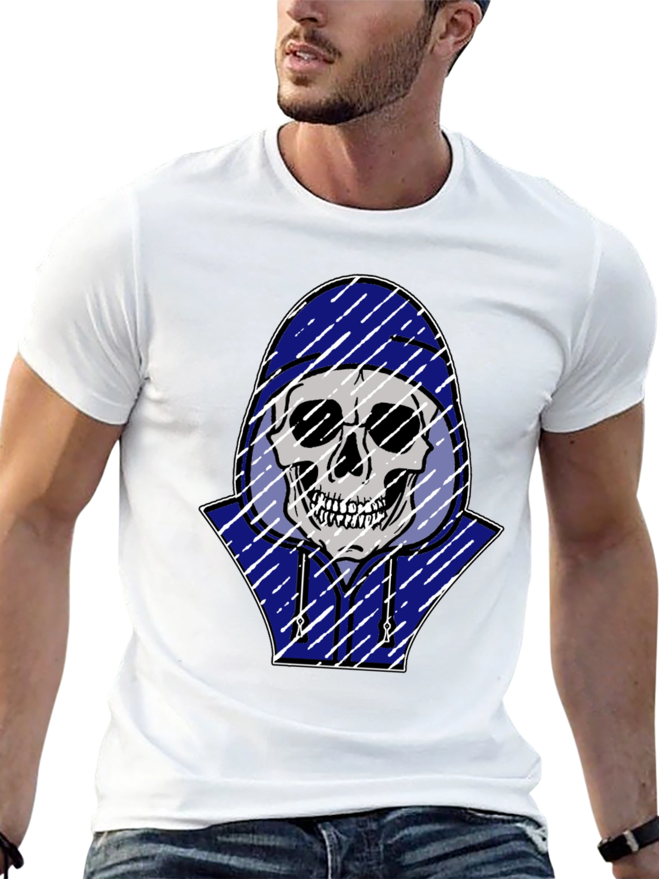 Skull in Hoodie Graphic Tee - Black