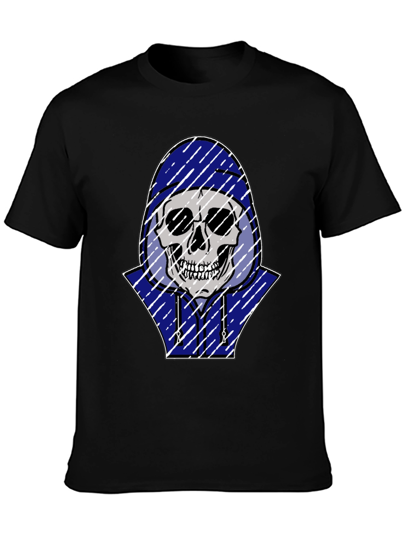 Skull in Hoodie Graphic Tee - Black