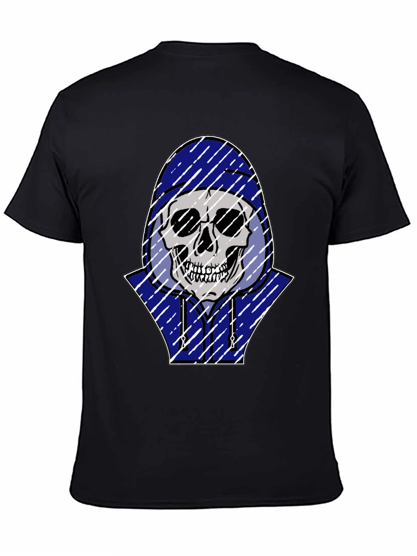 Skull in Hoodie Graphic Tee - Black