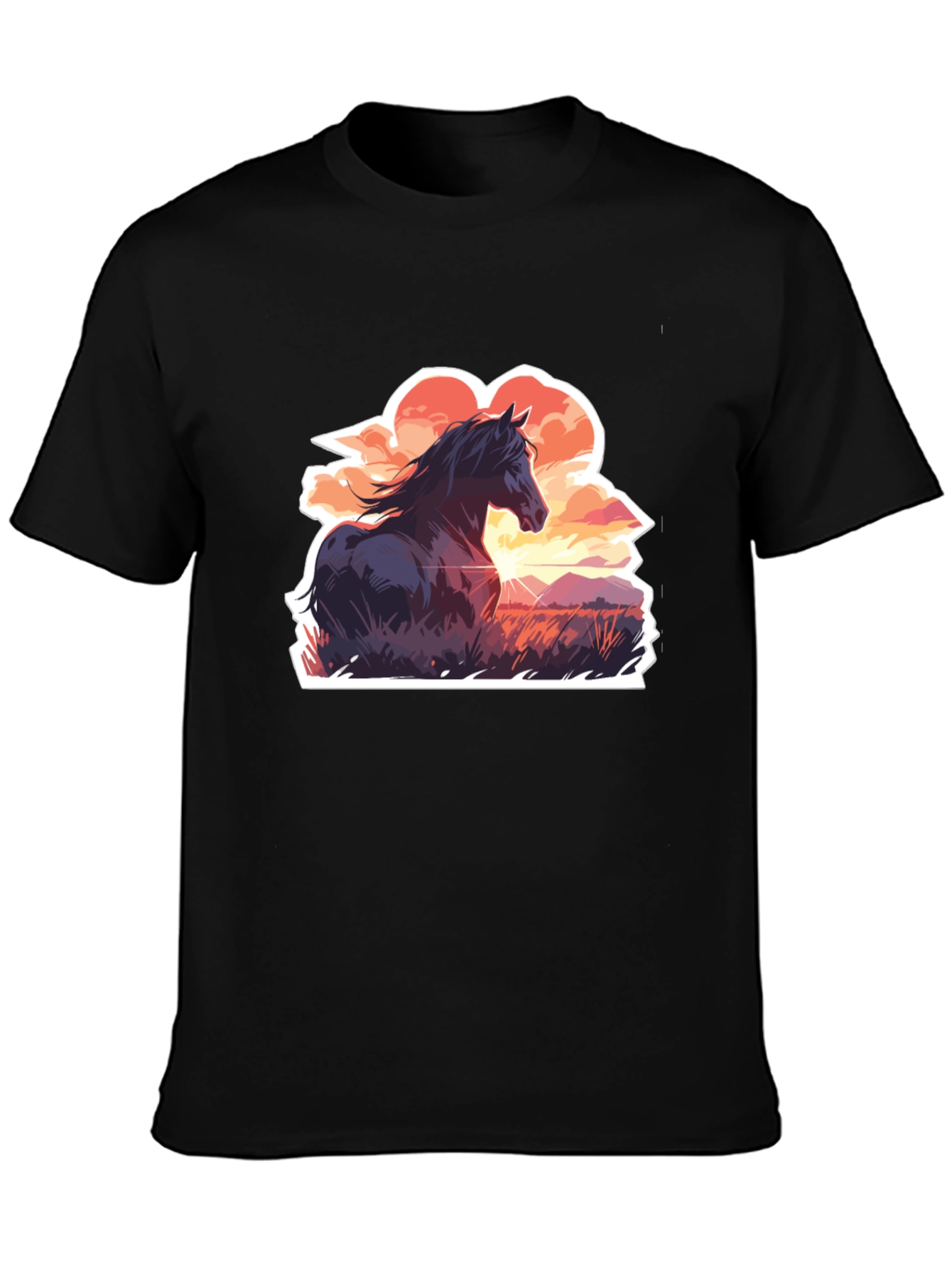 Horse Sunset Graphic Tee - Black Casual T-Shirt