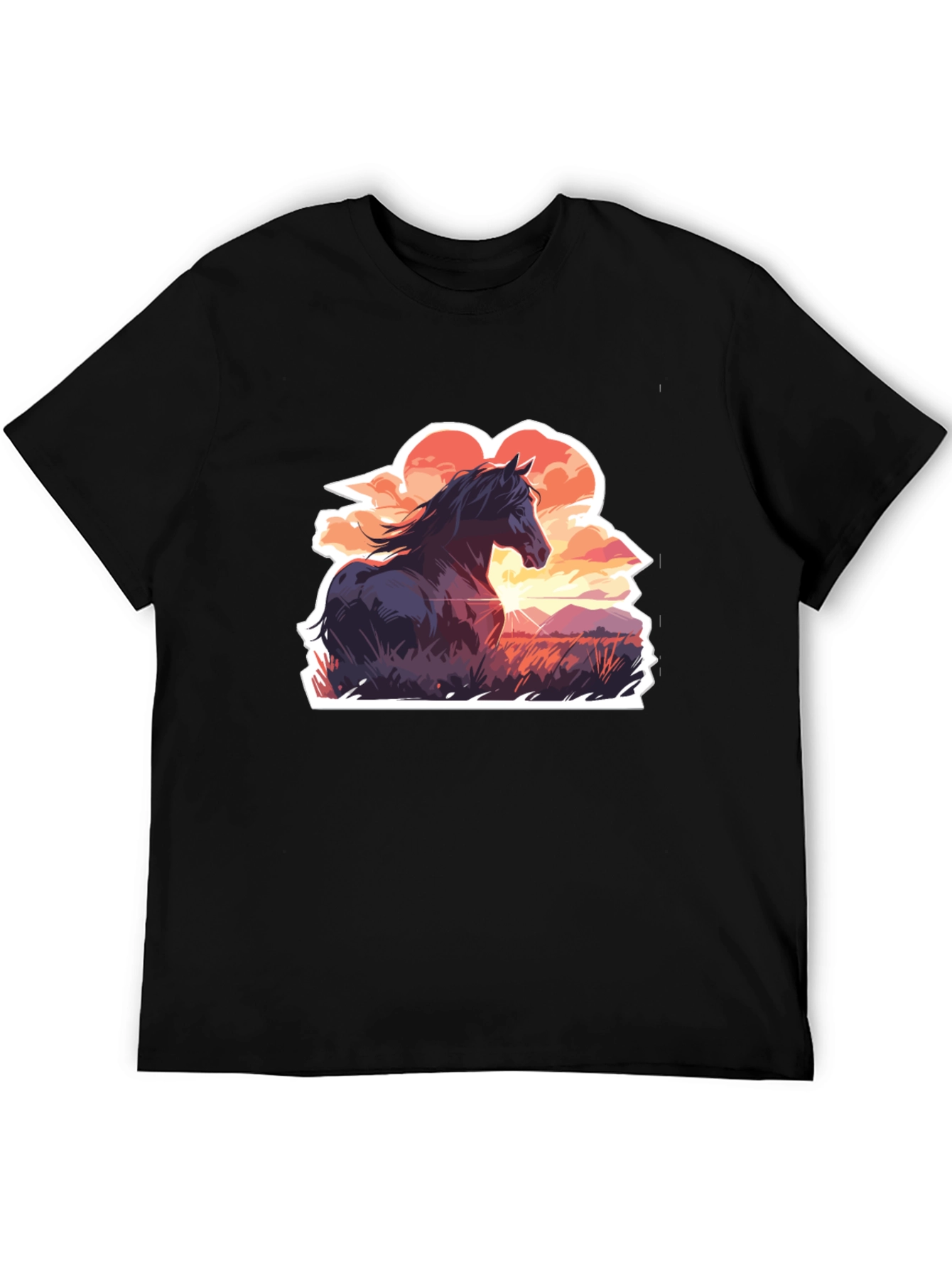 Horse Sunset Graphic Tee - Black Casual T-Shirt