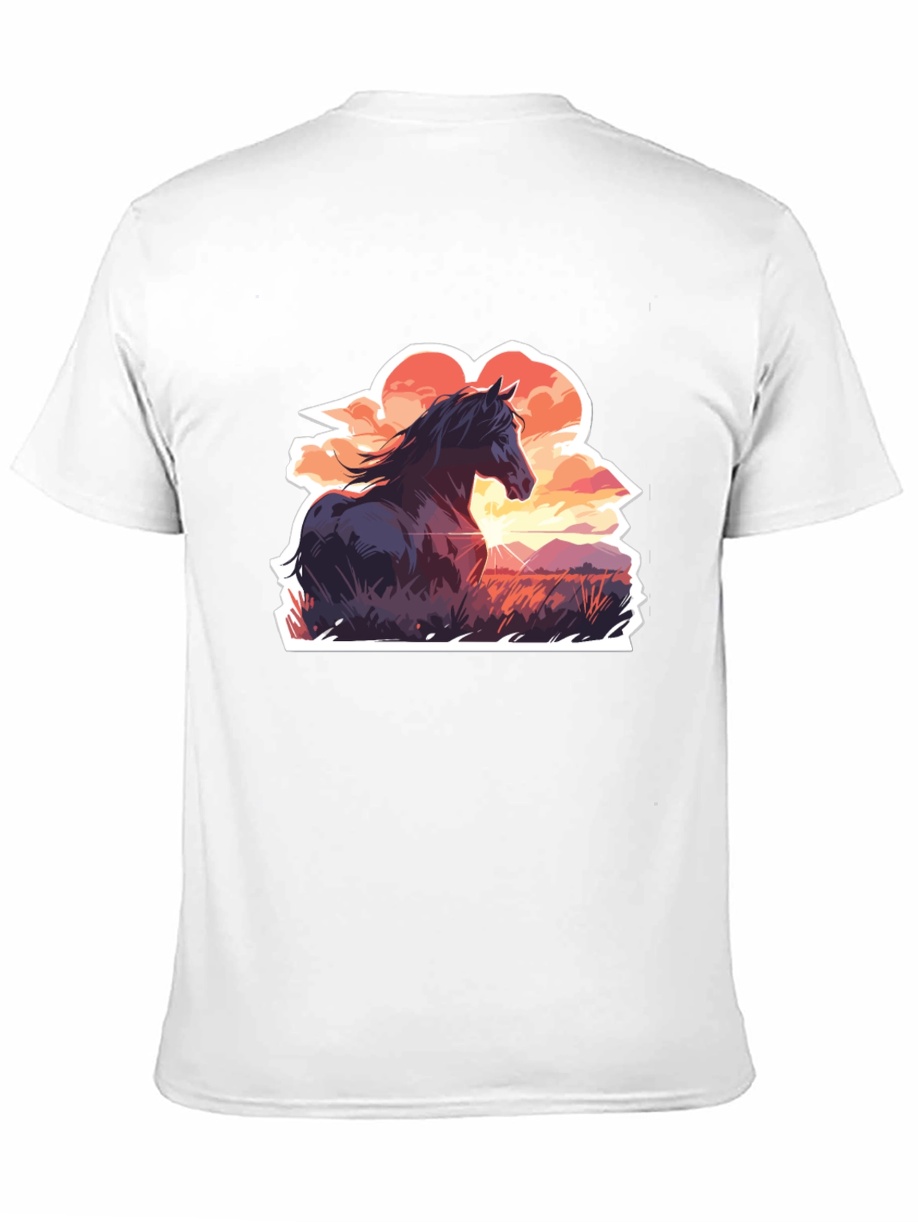 Horse Sunset Graphic Tee - Black Casual T-Shirt