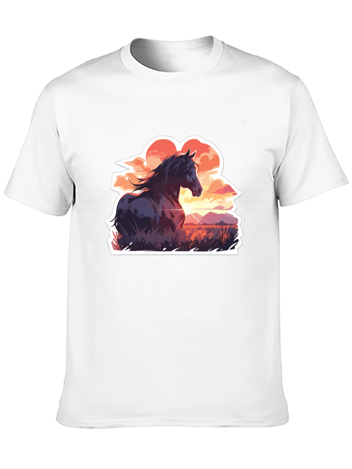 Horse Sunset Graphic Tee - Black Casual T-Shirt