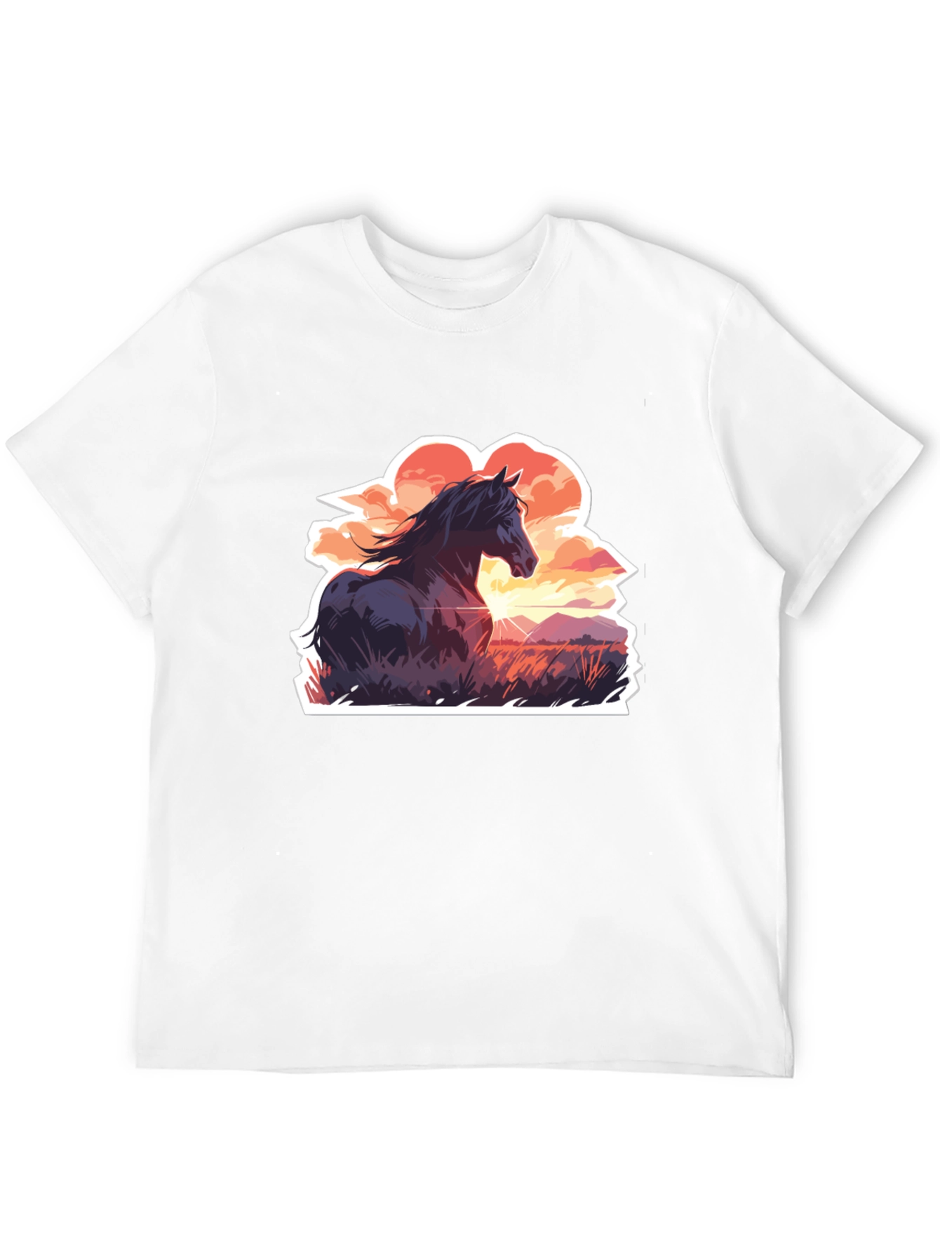 Horse Sunset Graphic Tee - Black Casual T-Shirt