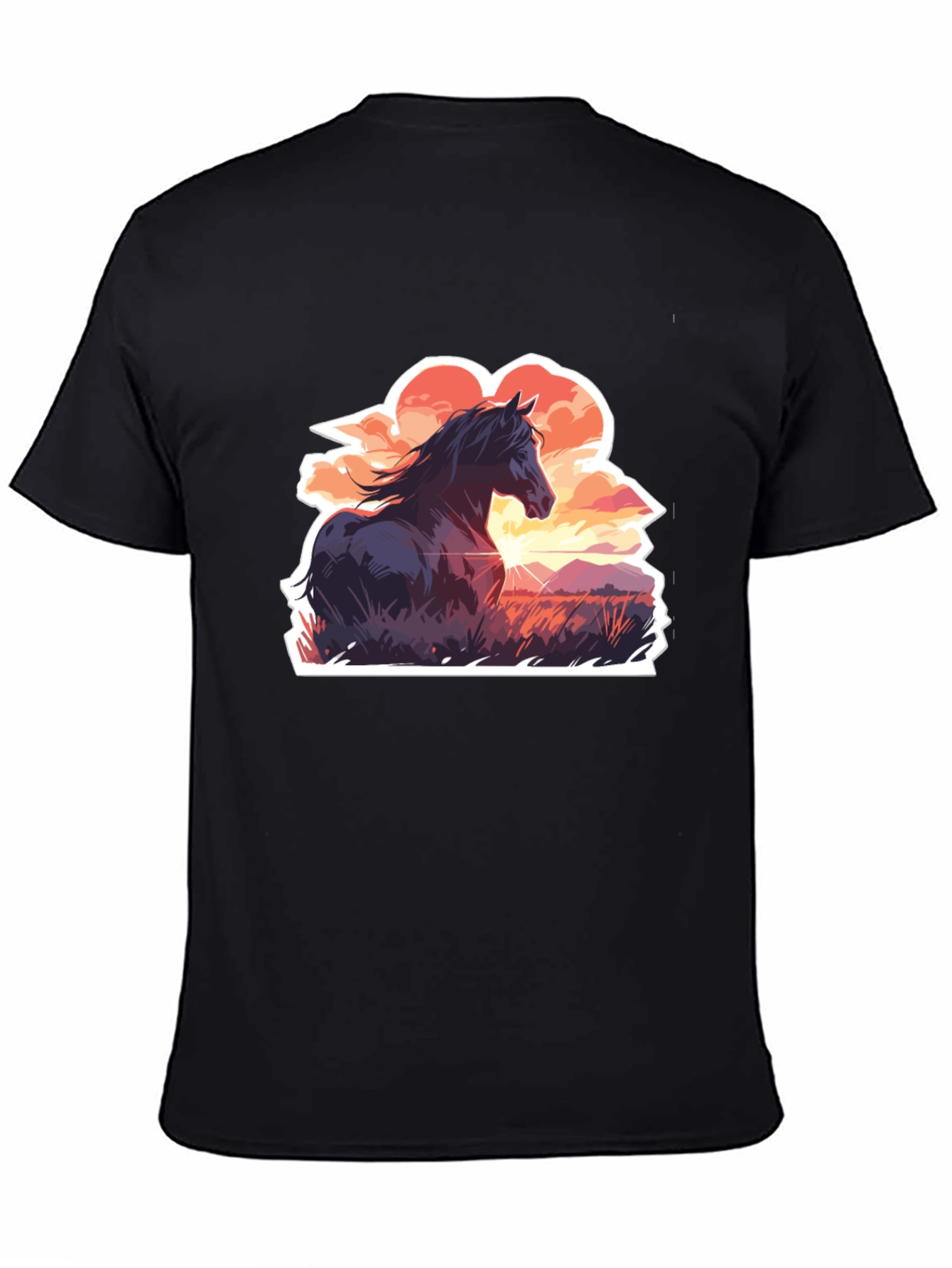 Horse Sunset Graphic Tee - Black Casual T-Shirt