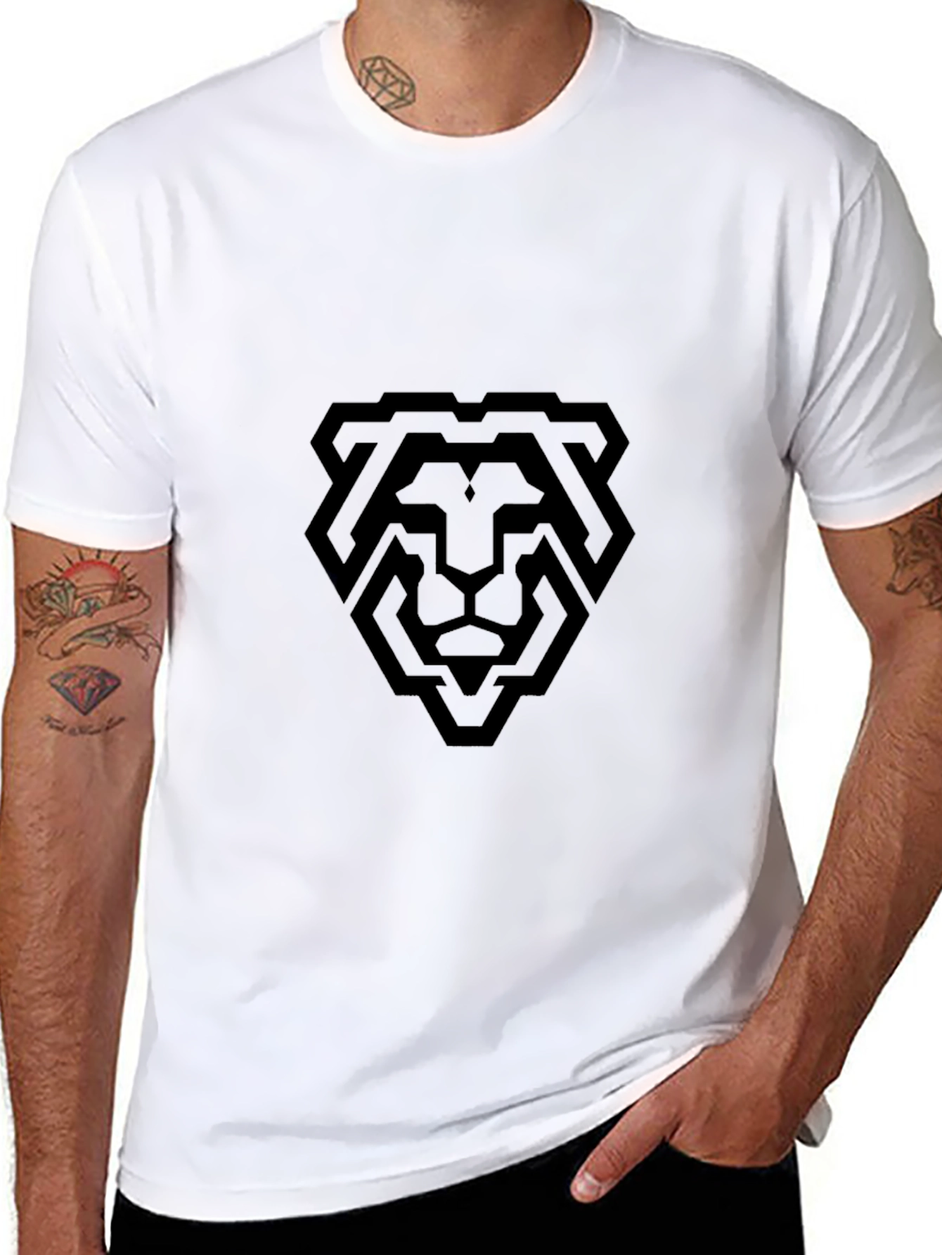 Geometric Lion Graphic Tee - Modern Black T-Shirt