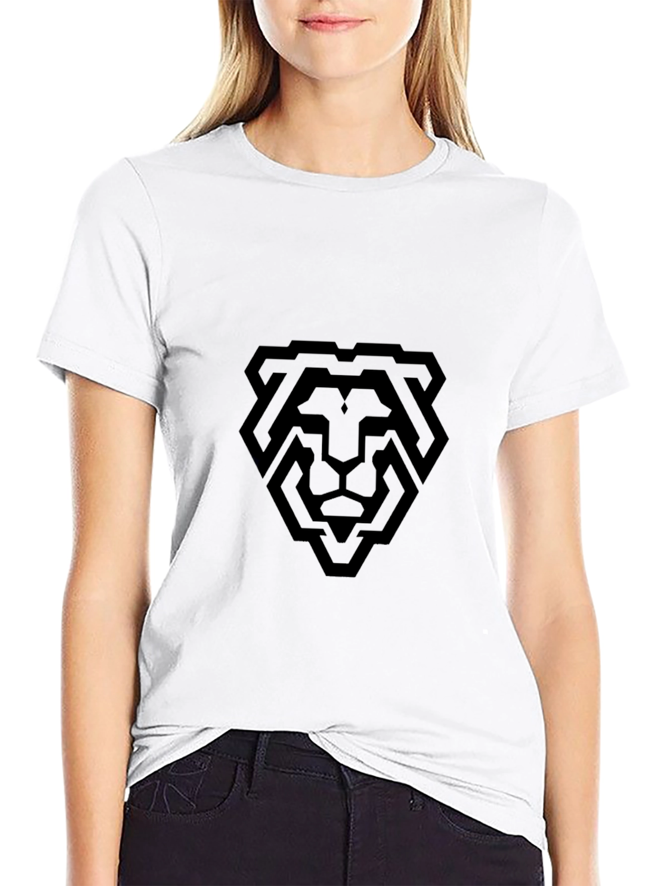 Geometric Lion Graphic Tee - Modern Black T-Shirt