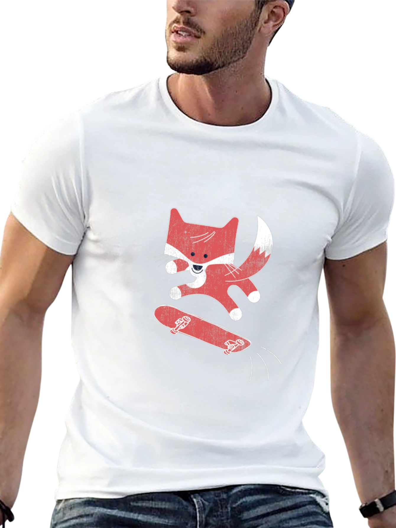 Skateboarding Fox Graphic Tee - Black Cotton Shirt