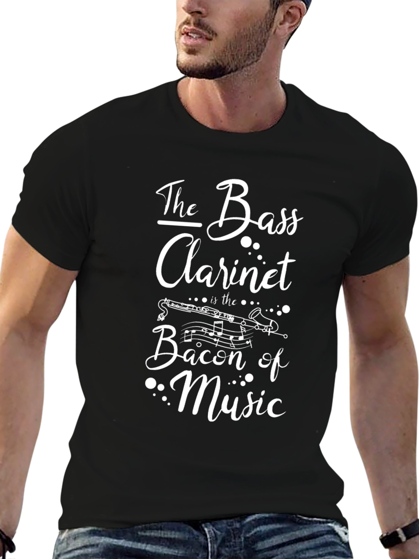 The Bass Clarinet Bacon of Music Black T-Shirt