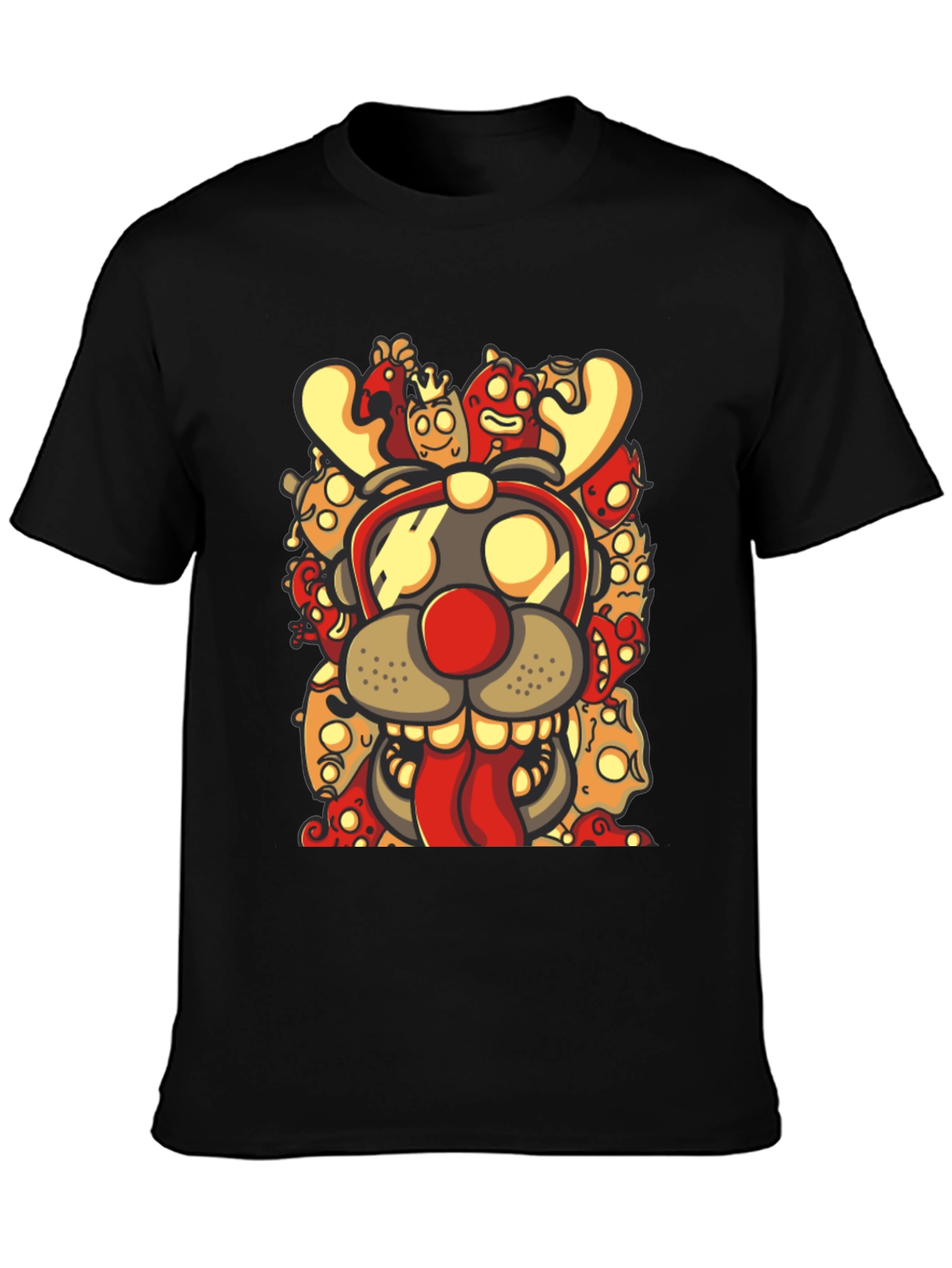 Cartoon Reindeer Graphic Black T-Shirt