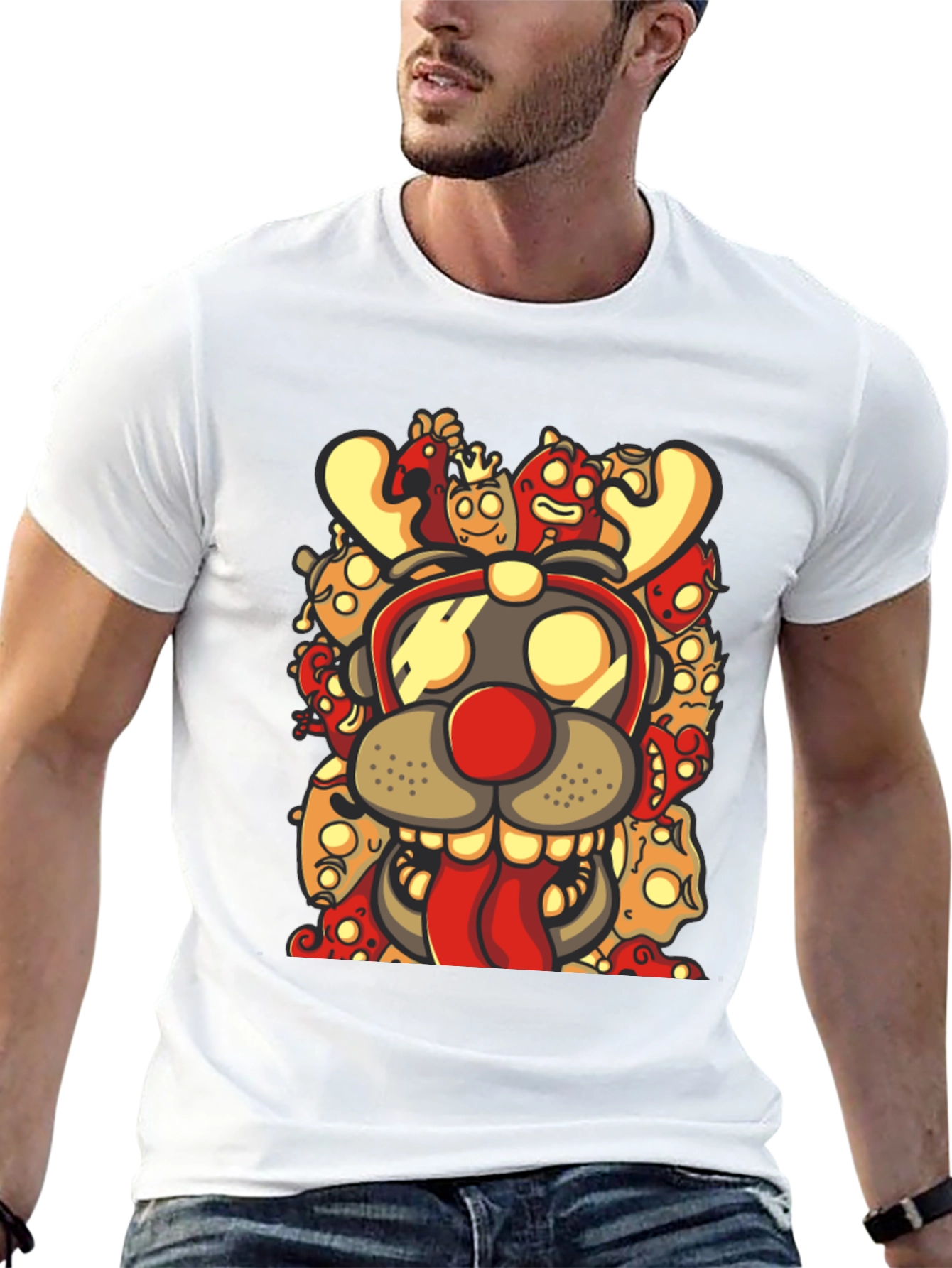 Cartoon Reindeer Graphic Black T-Shirt
