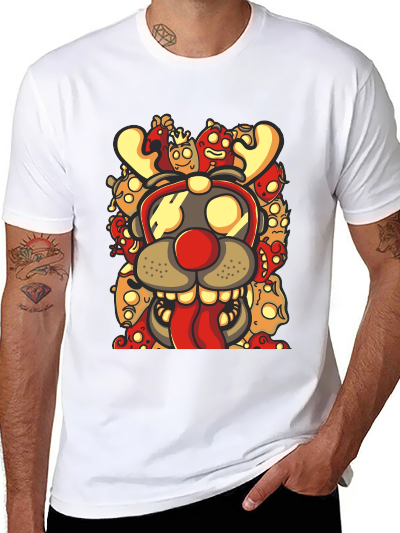 Cartoon Reindeer Graphic Black T-Shirt