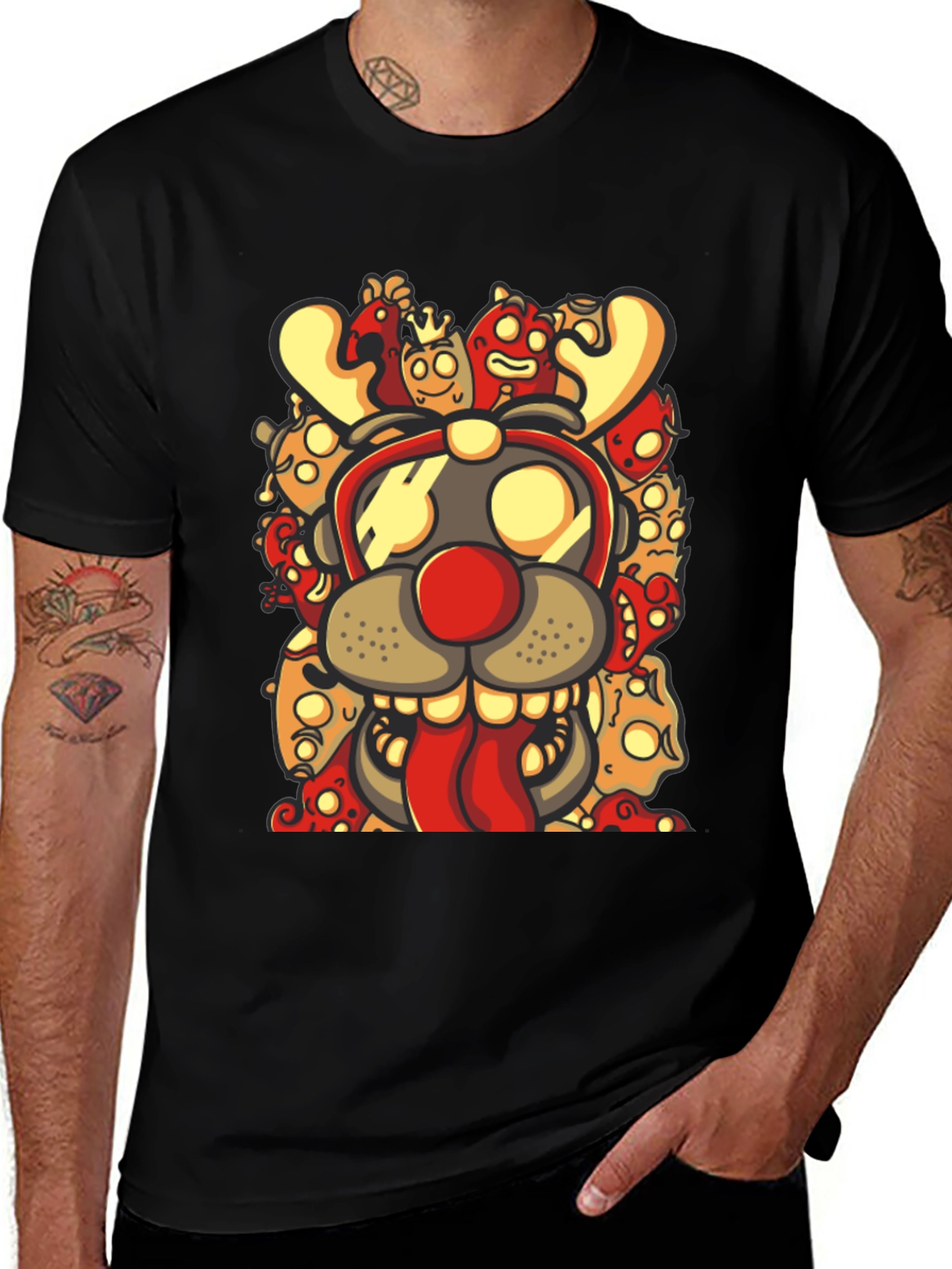 Cartoon Reindeer Graphic Black T-Shirt