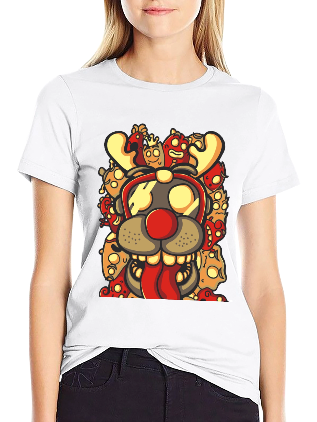 Cartoon Reindeer Graphic Black T-Shirt