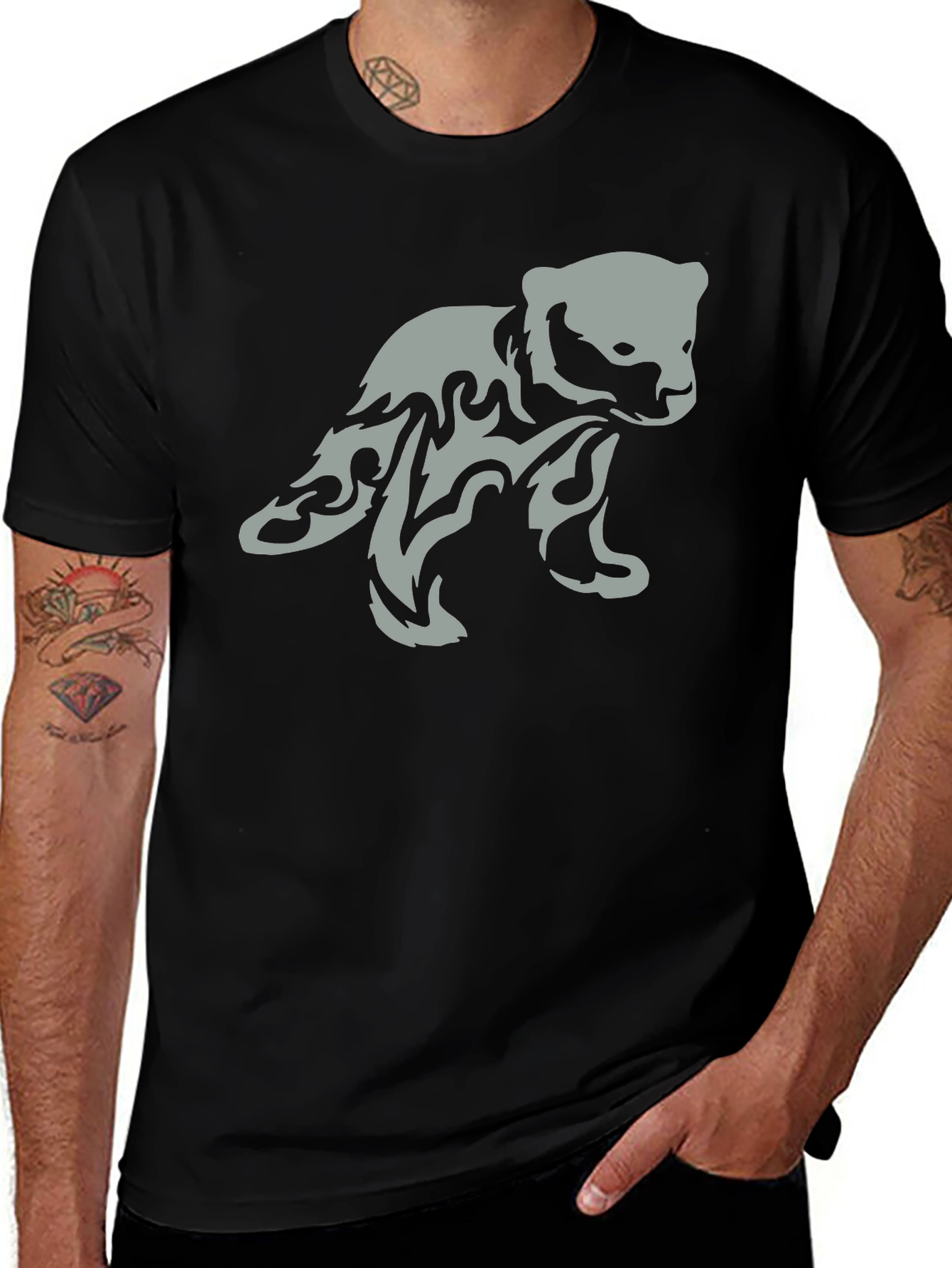 Tribal Bear Graphic Print T-Shirt