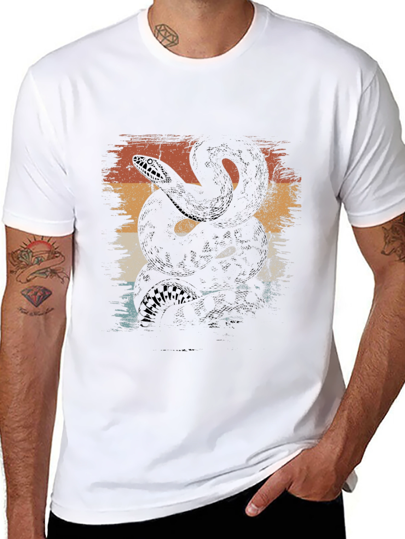 Retro Snake Graphic Tee - Black Cotton T-Shirt