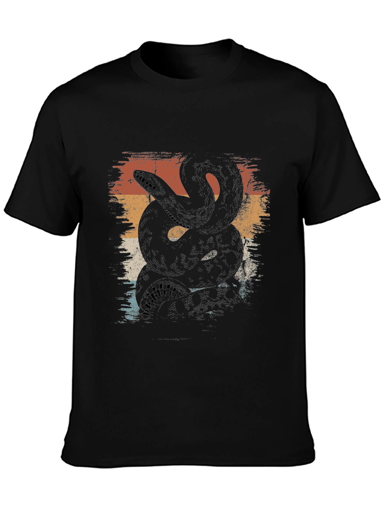Retro Snake Graphic Tee - Black Cotton T-Shirt
