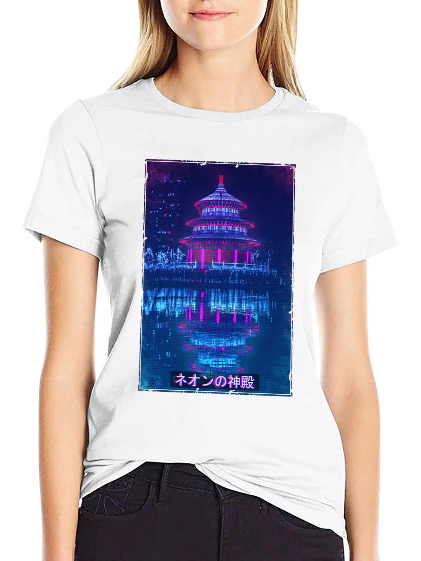 Neon Temple Graphic Tee - Cyberpunk Style