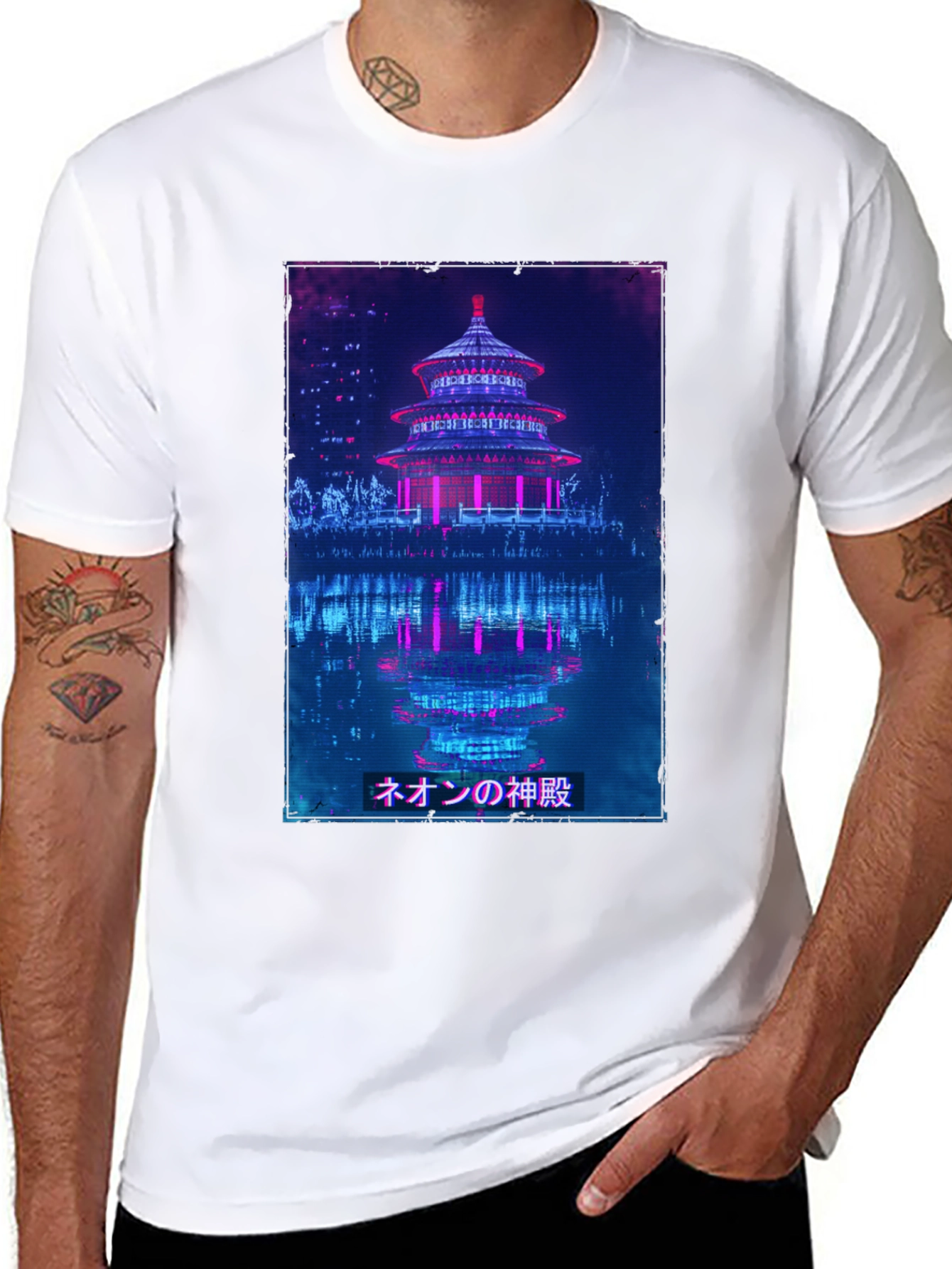 Neon Temple Graphic Tee - Cyberpunk Style