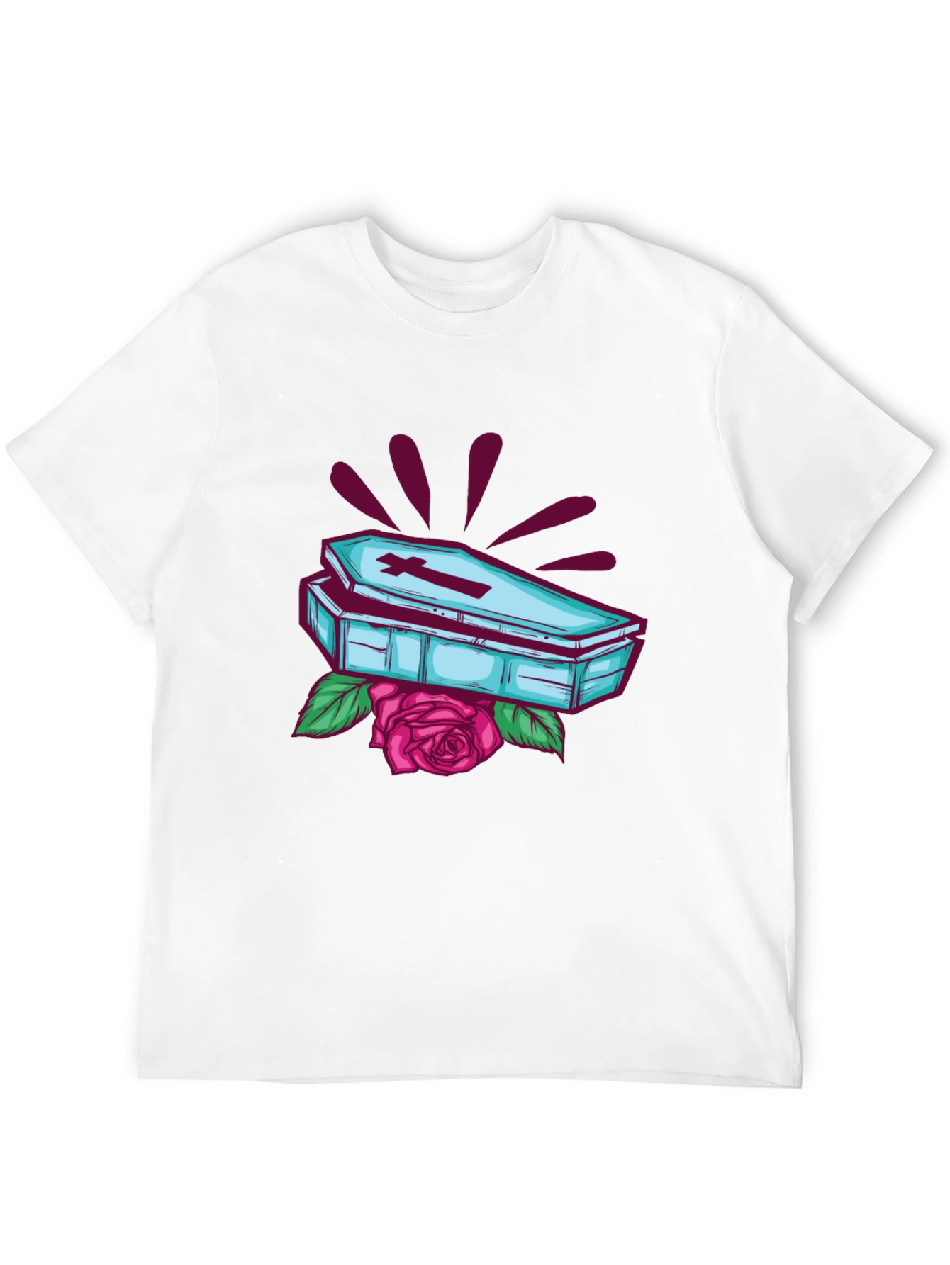 Gothic Coffin & Rose Graphic Tee - Black T-Shirt