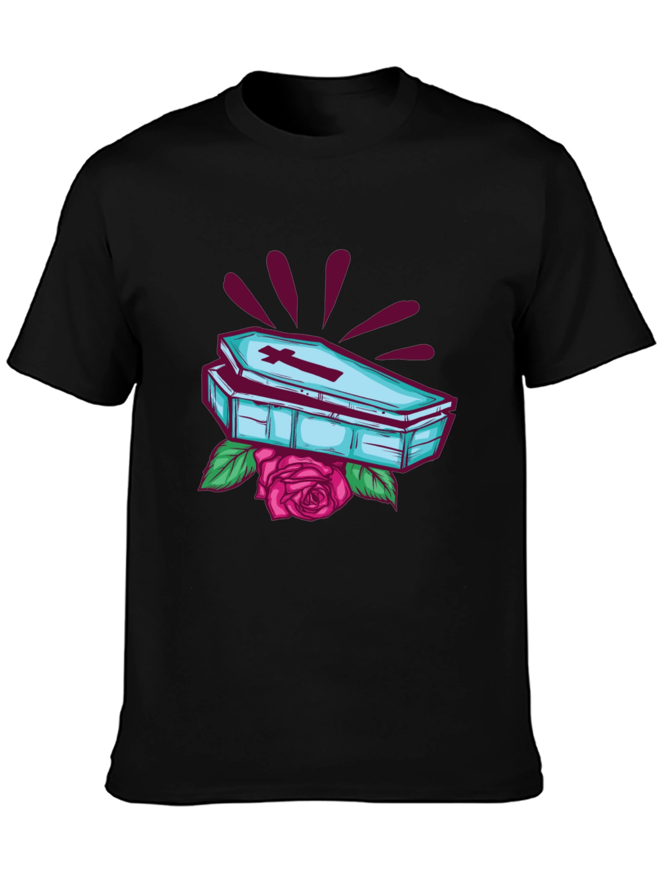 Gothic Coffin & Rose Graphic Tee - Black T-Shirt