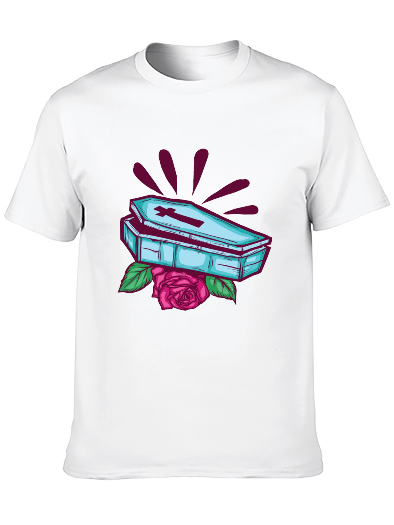 Gothic Coffin & Rose Graphic Tee - Black T-Shirt