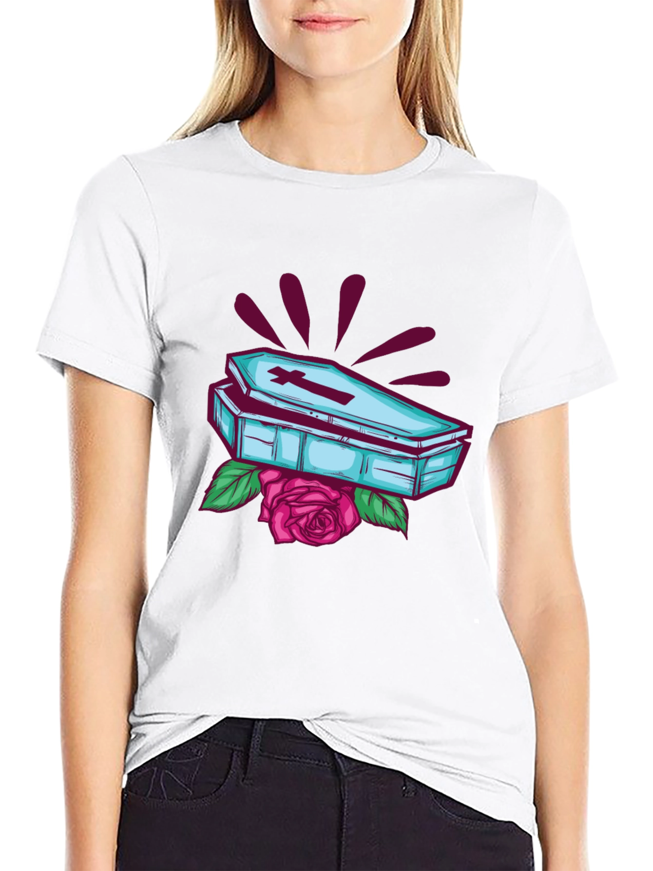 Gothic Coffin & Rose Graphic Tee - Black T-Shirt