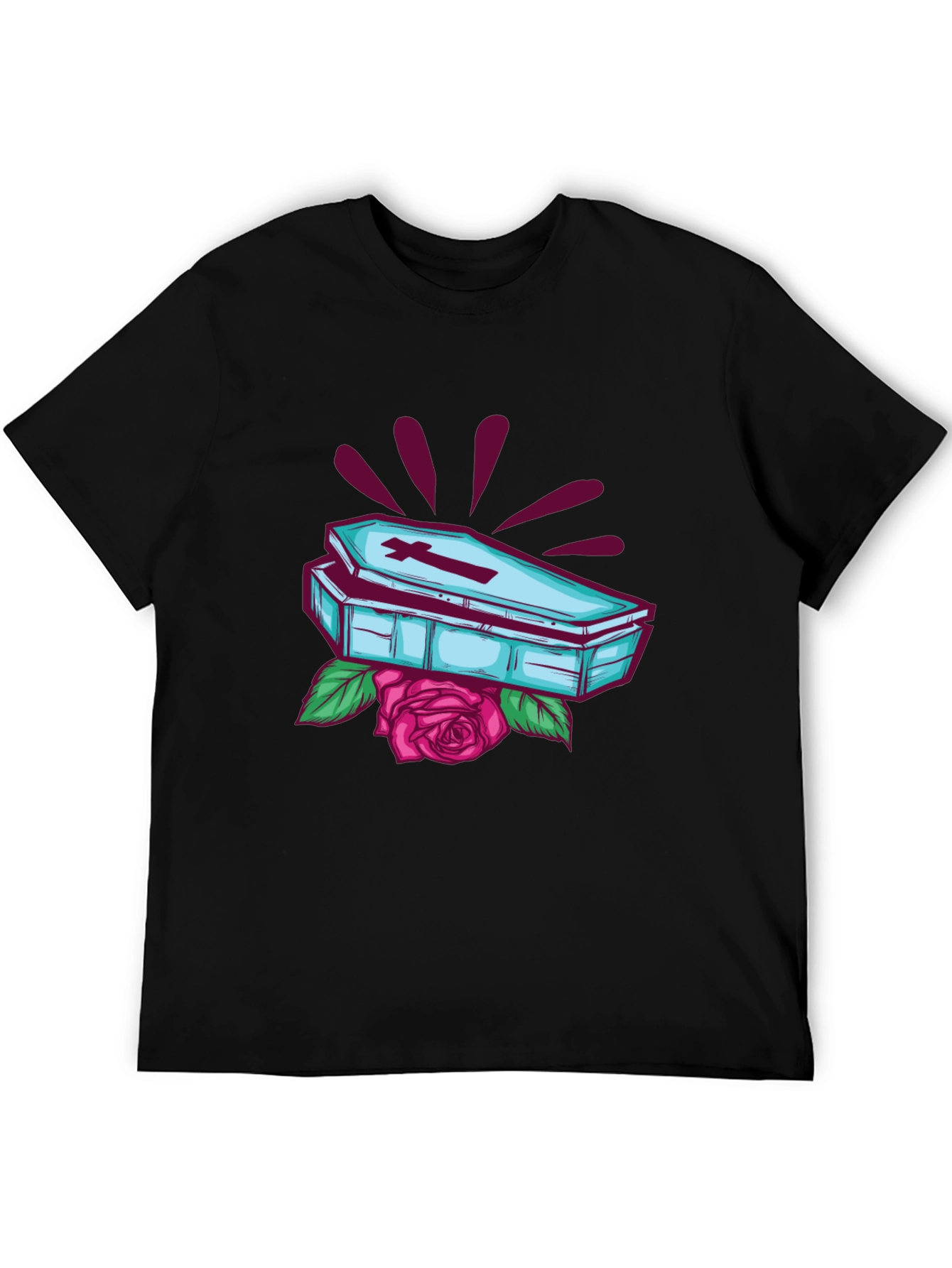 Gothic Coffin & Rose Graphic Tee - Black T-Shirt