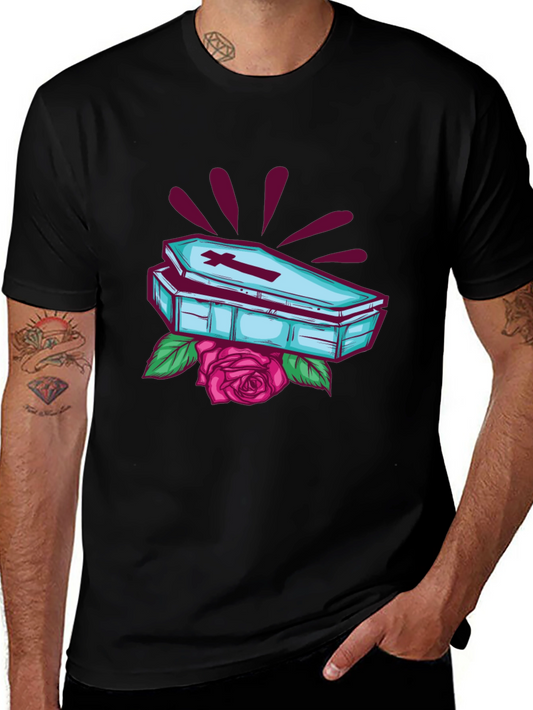 Gothic Coffin & Rose Graphic Tee - Black T-Shirt