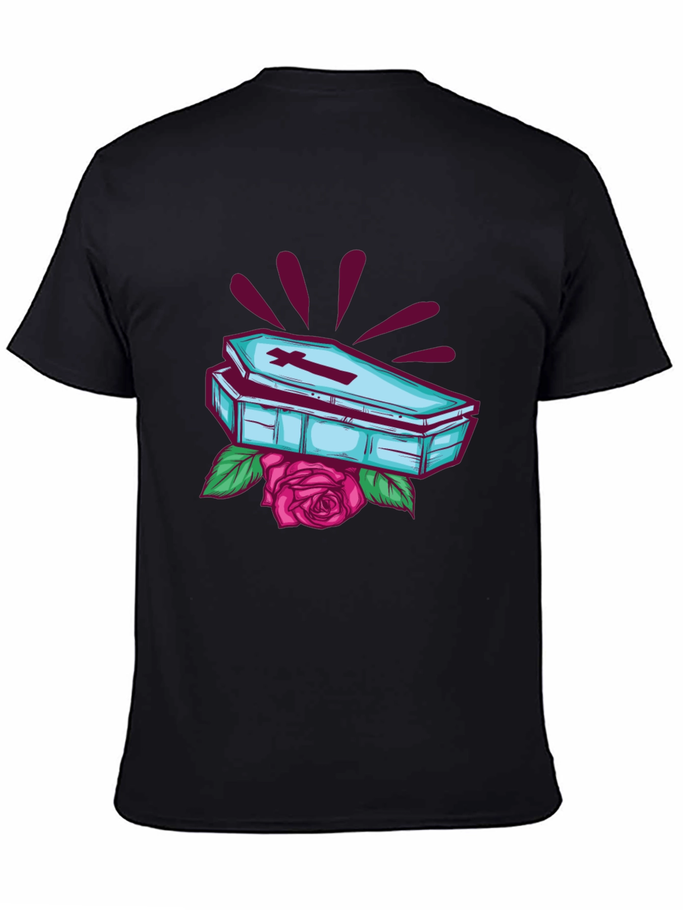 Gothic Coffin & Rose Graphic Tee - Black T-Shirt