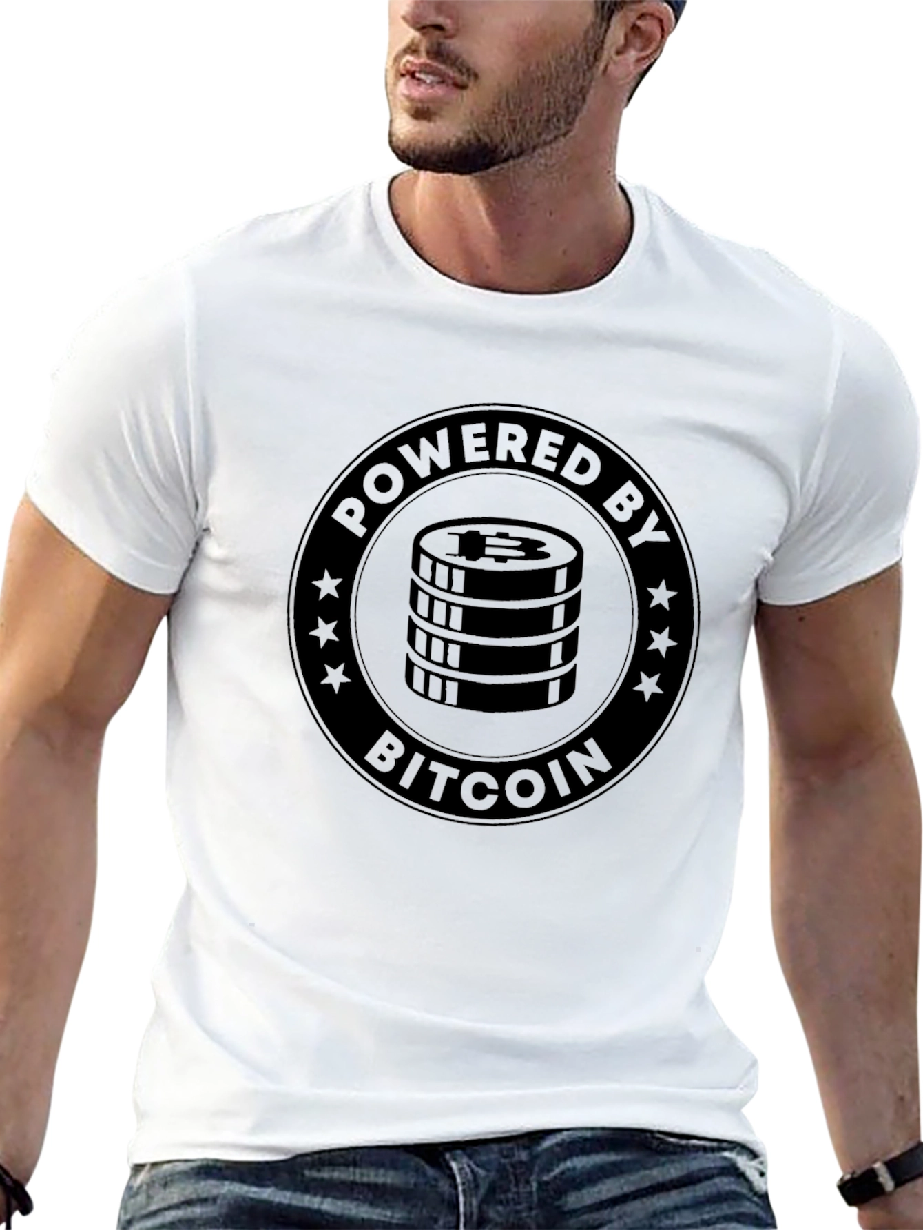 Bitcoin Powered Black Graphic T-Shirt Crypto Tee
