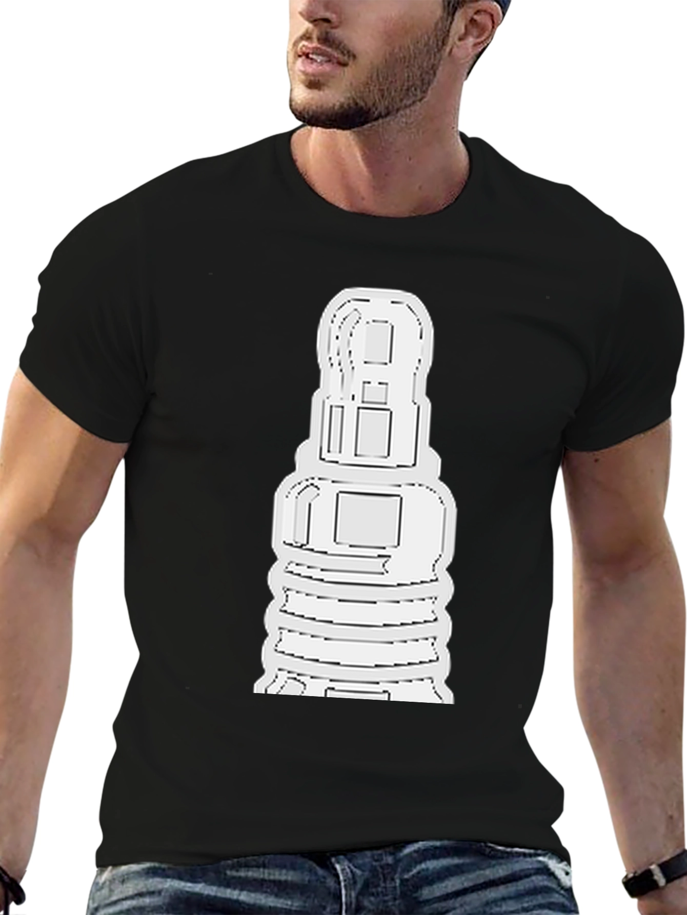 Abstract White Graphic Print Black Tee