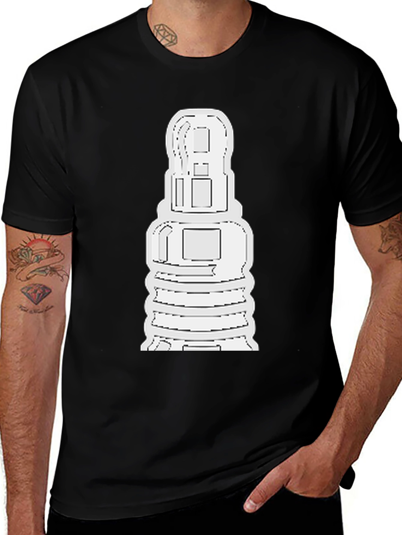 Abstract White Graphic Print Black Tee